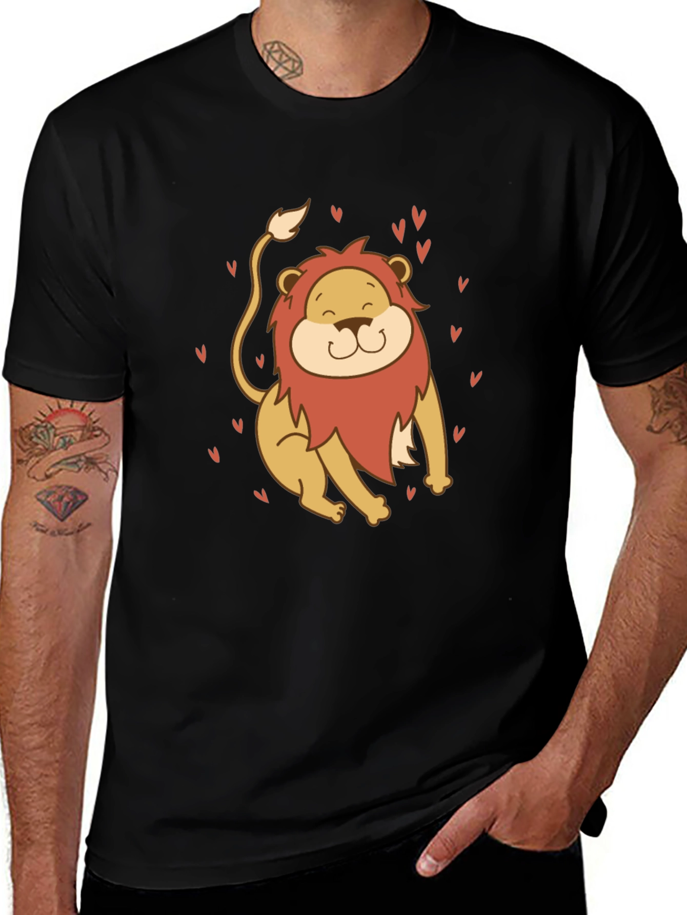 Variant 20 of Cute Lion Graphic Tee - Black Cotton T-Shirt