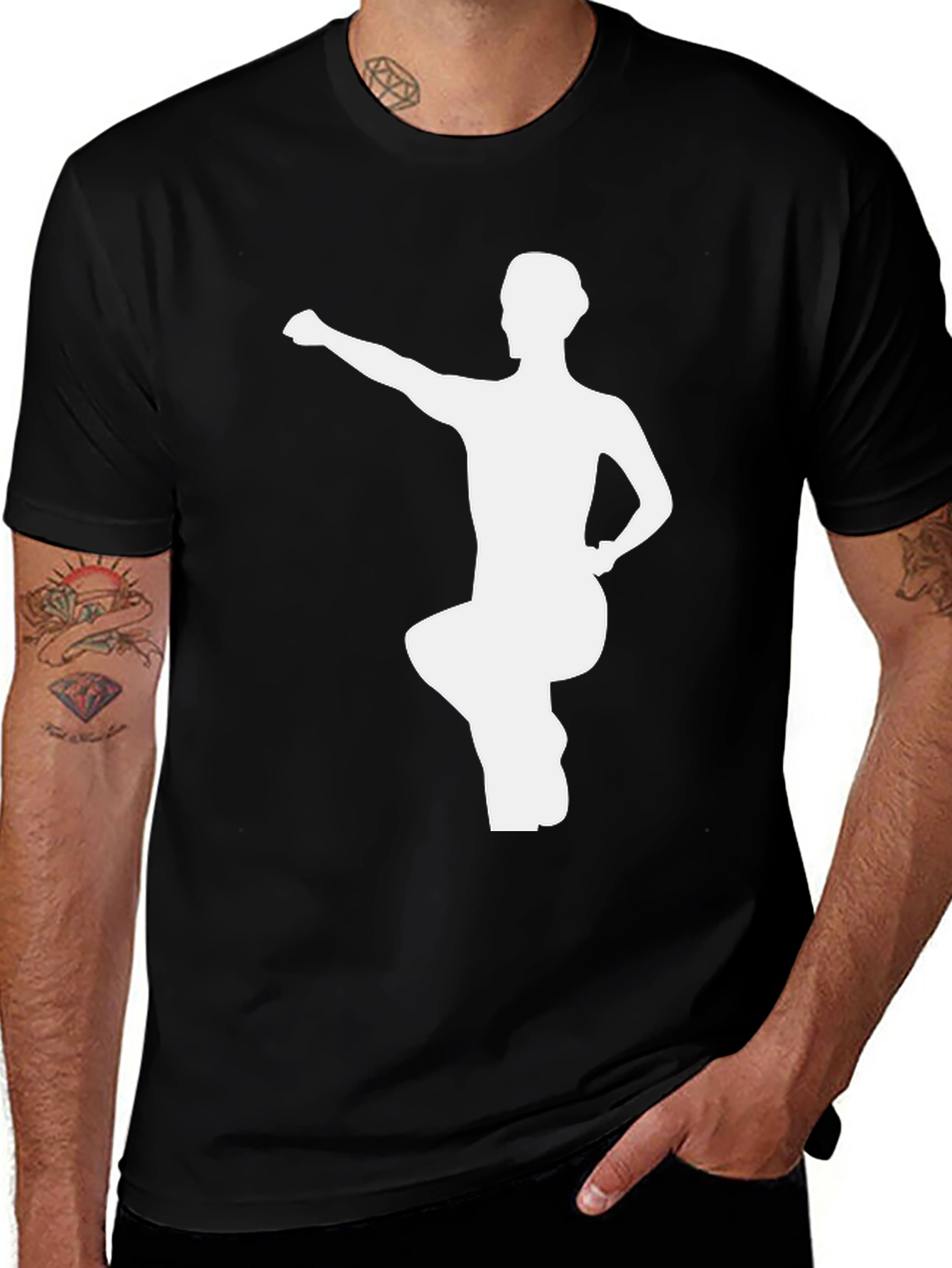 Variant 16 of Black T-Shirt with White Kung Fu Silhouette