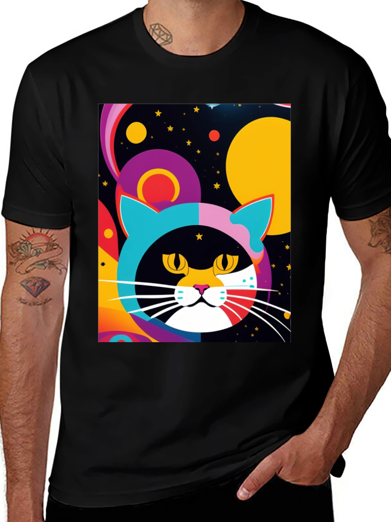 Variant 7 of Psychedelic Cat T-Shirt - Colorful Retro Design
