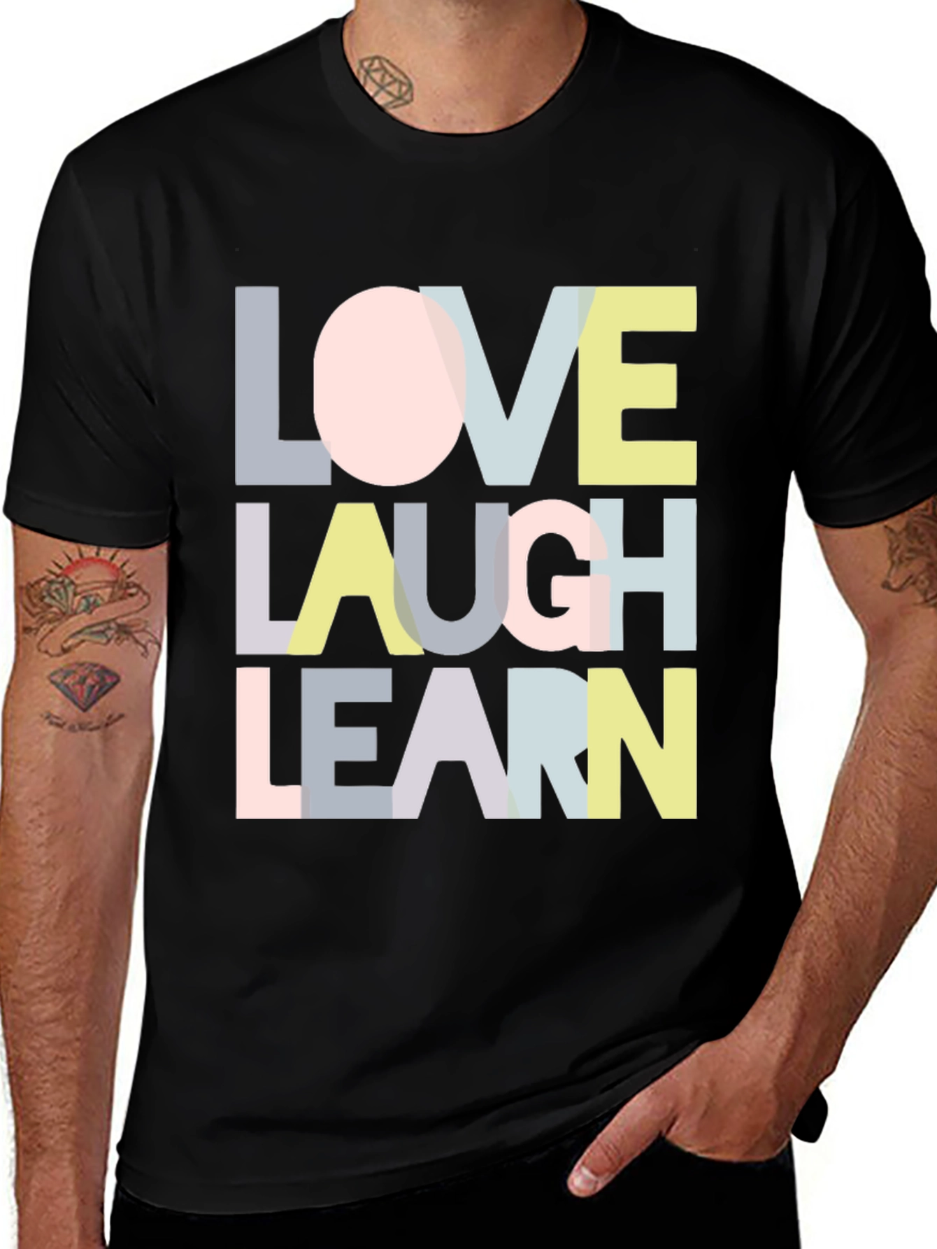 Variant 23 of Love Laugh Learn Graphic T-Shirt - Black