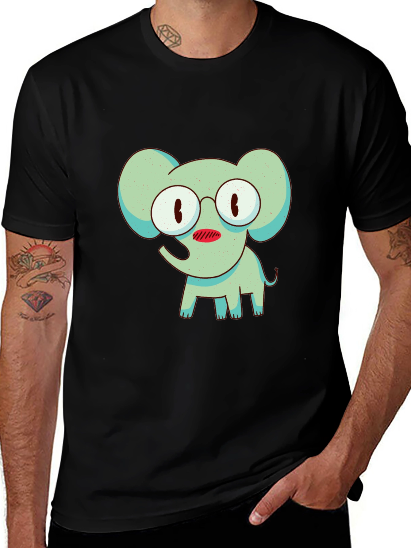 Variant 5 of Cute Elephant Graphic Tee - Black