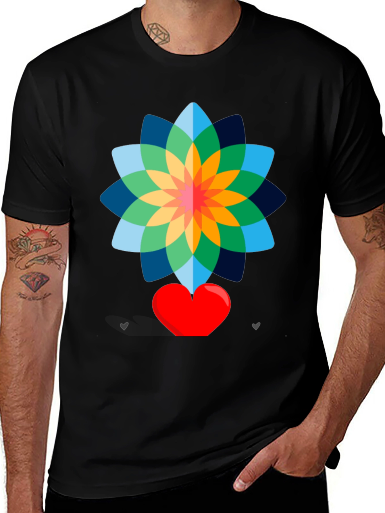 Variant 20 of Floral Heart Graphic Tee - Stylish Black T-Shirt