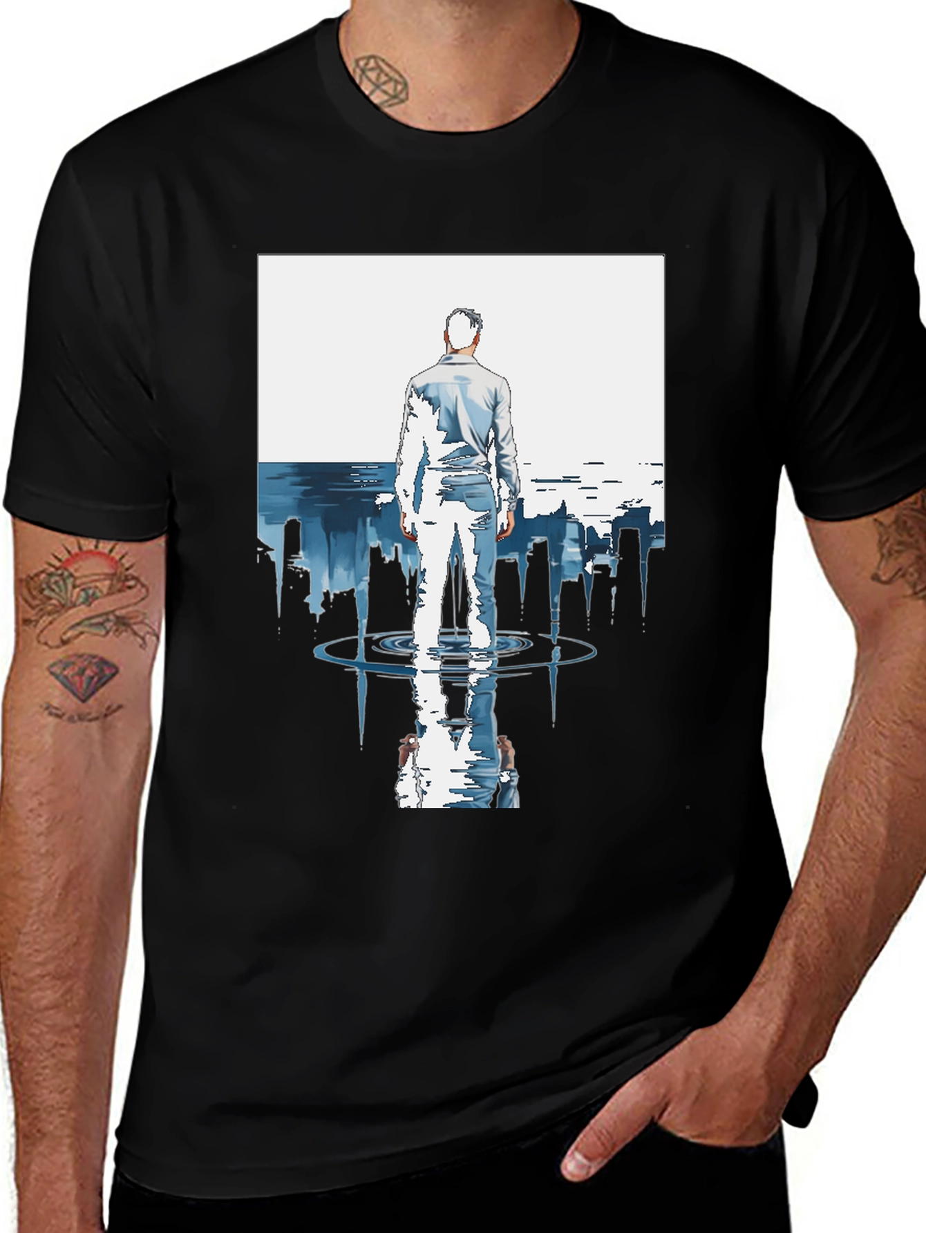 Variant 27 of Abstract City Reflection Graphic Black T-Shirt