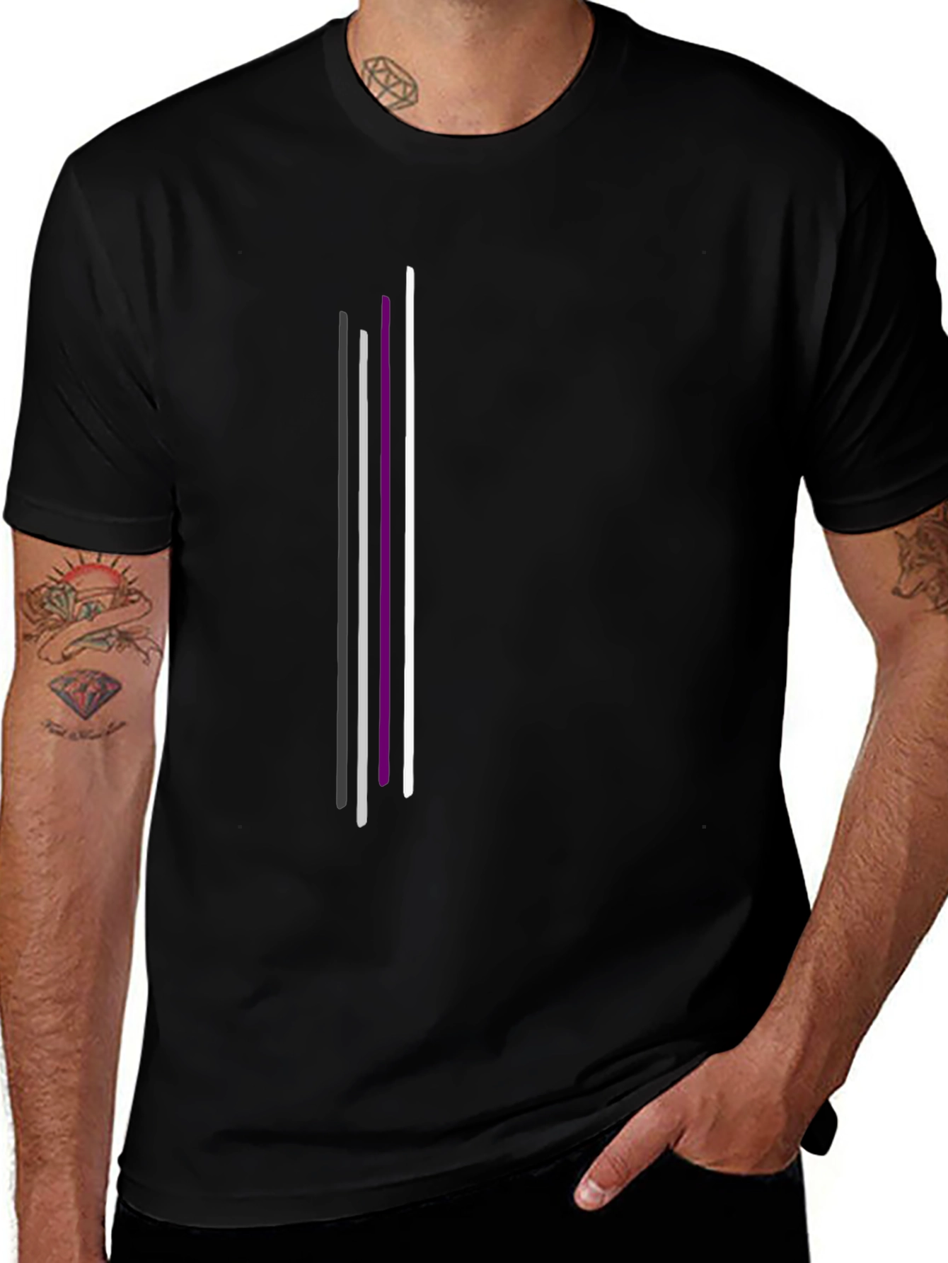 Asexual Pride Vertical Stripes Black T-Shirt