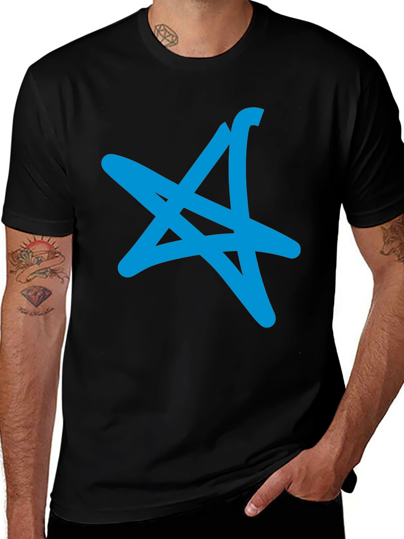 Cool Blue Star Graphic Black T-Shirt
