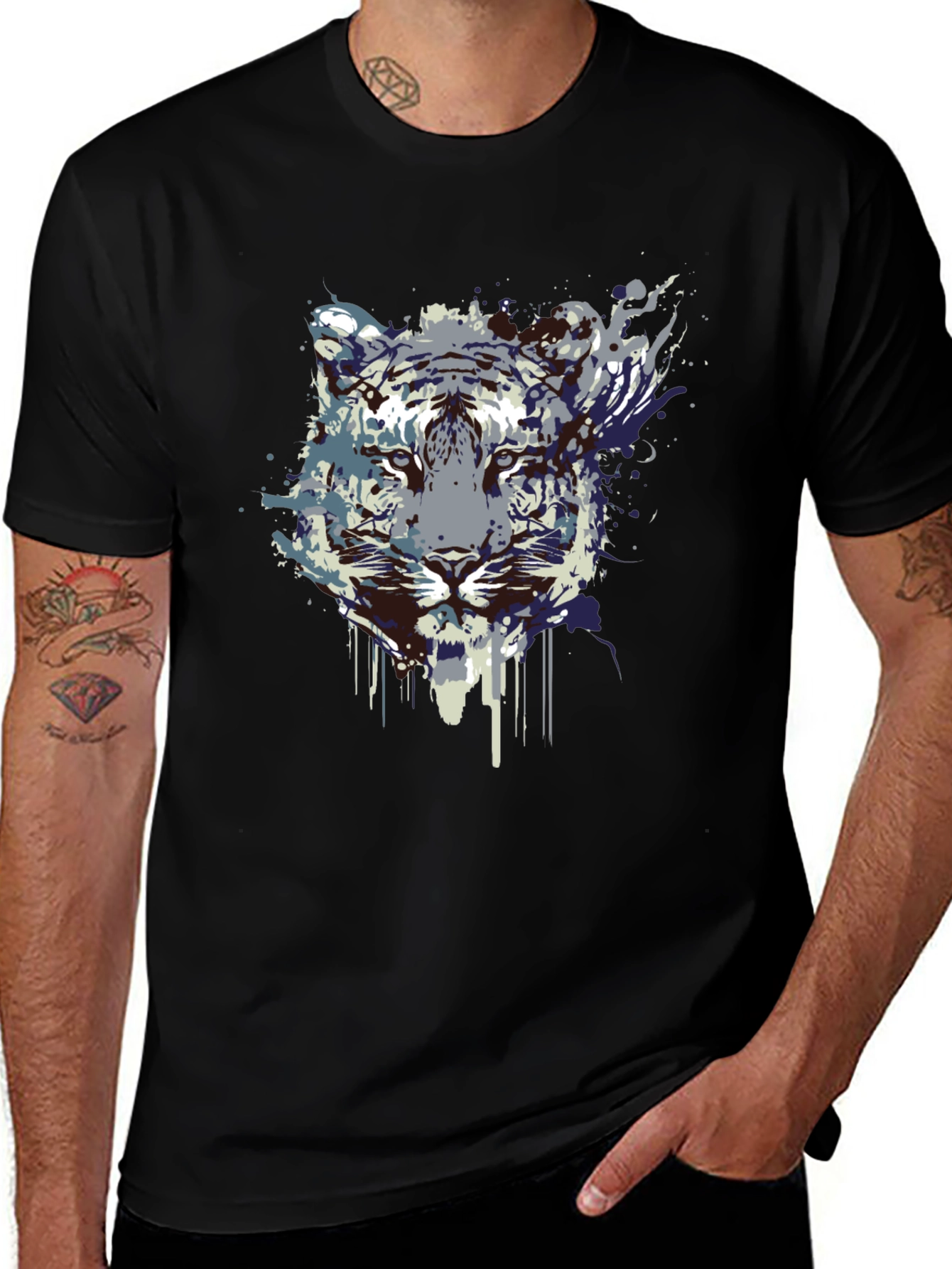 Variant 2 of Abstract Tiger Graphic Tee - Black Cotton Blend