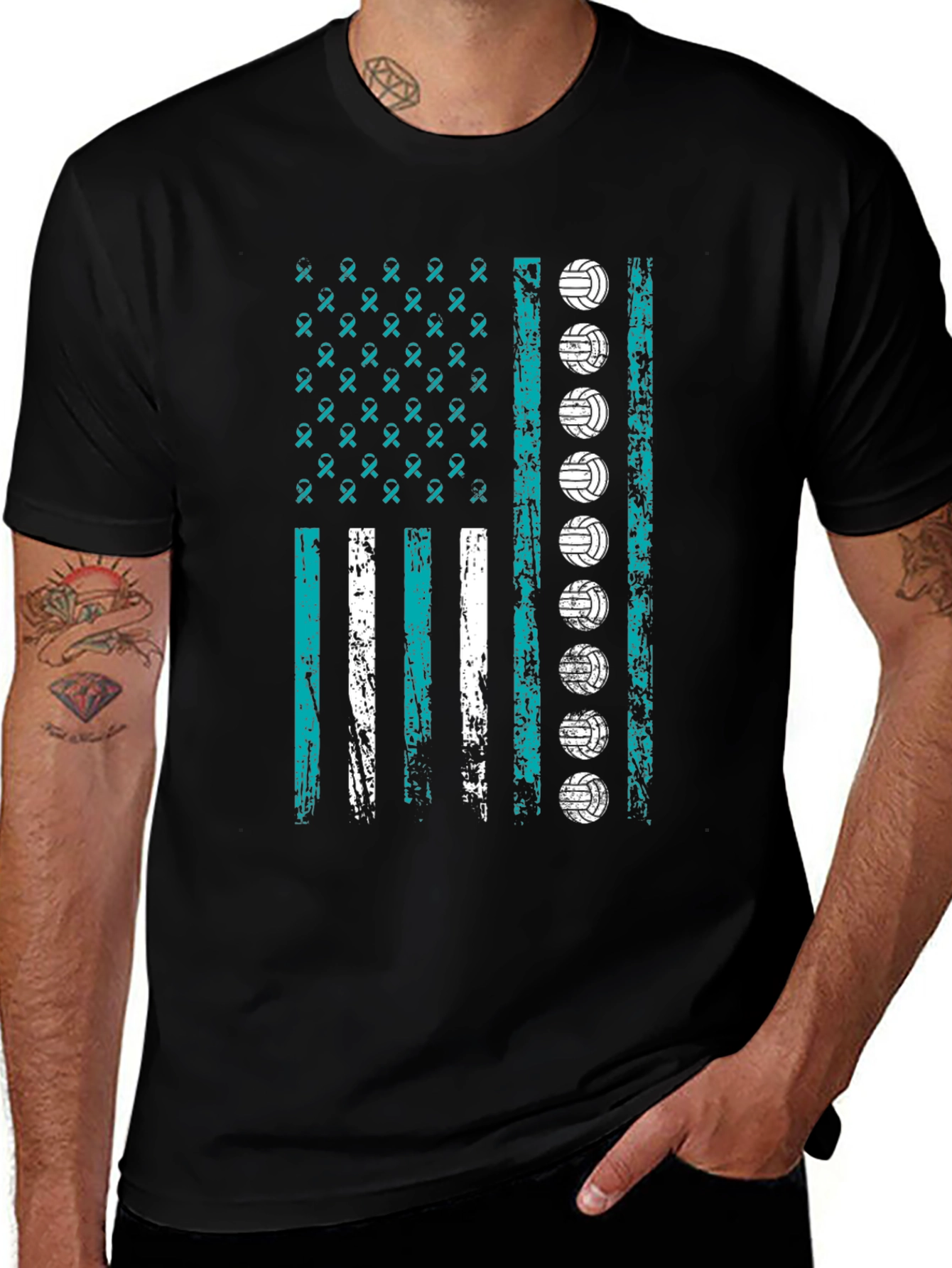 Variant 5 of Volleyball American Flag Ribbon Graphic T-Shirt