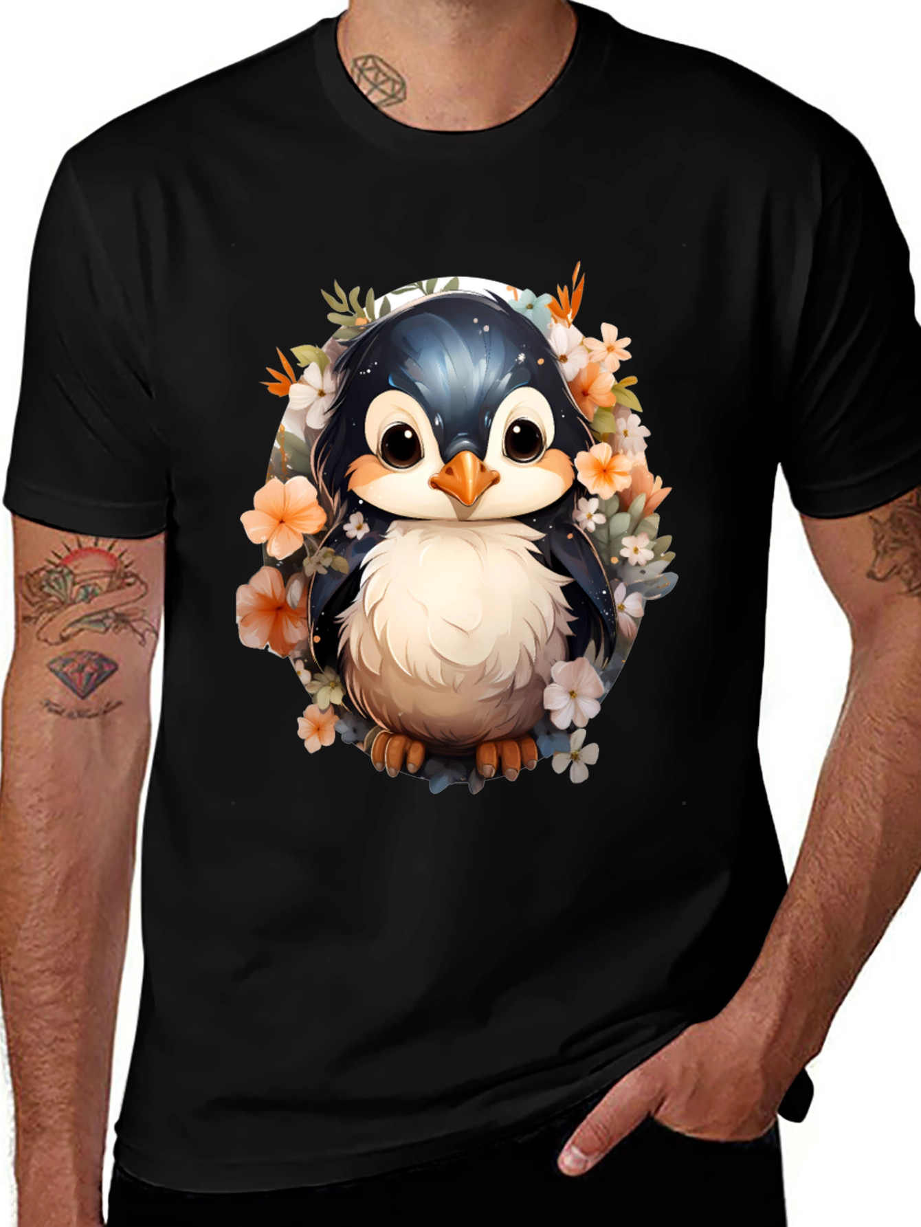Variant 24 of Penguin Floral Graphic Tee - Cute Animal Shirt