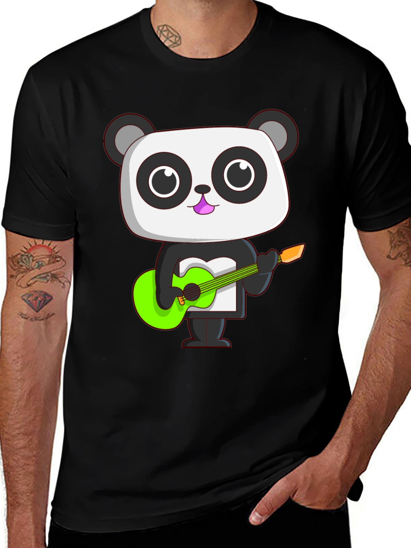 Variant 21 of Panda Guitarist Graphic Tee - Black Cotton T-Shirt