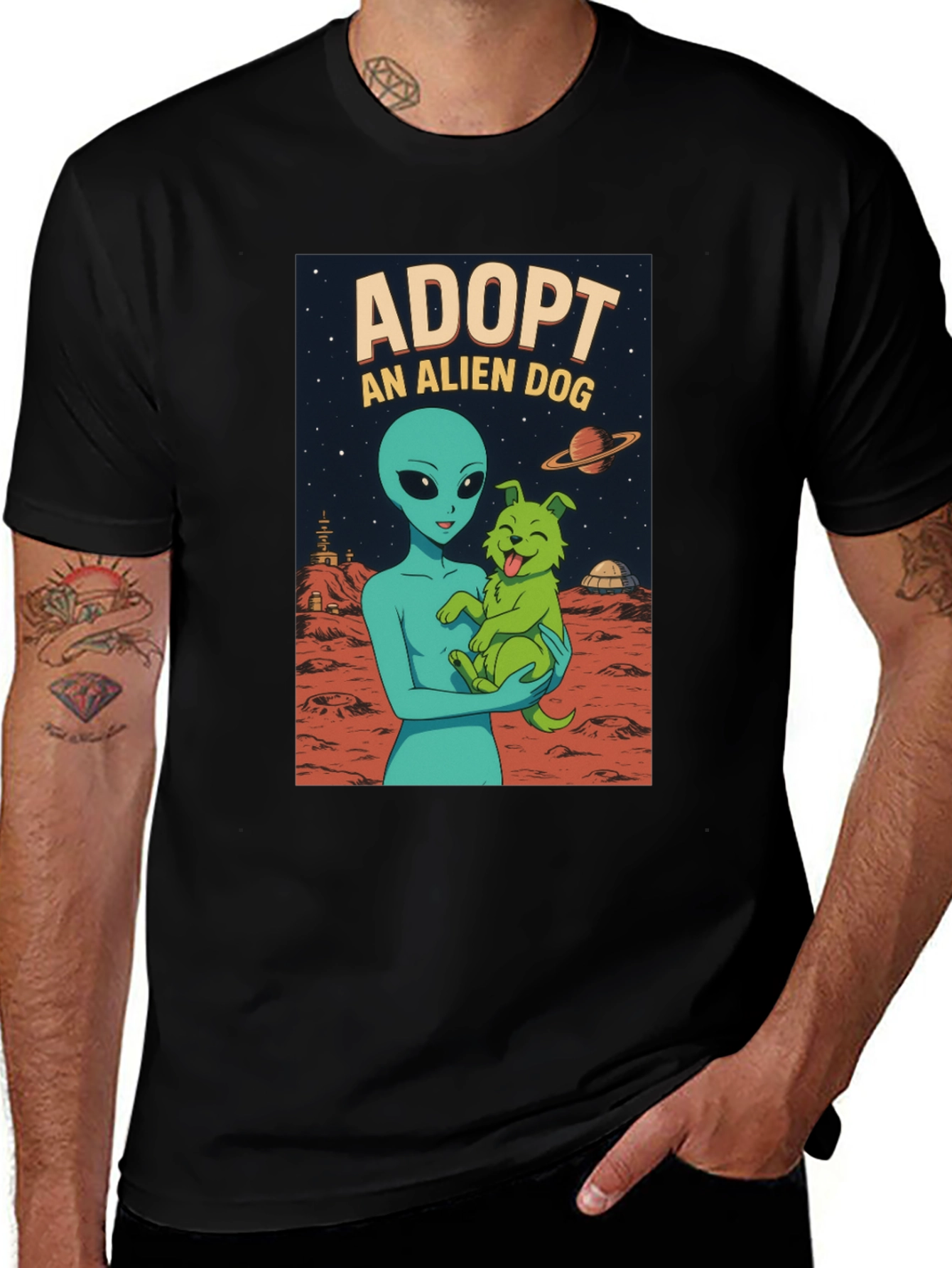 Adopt An Alien Dog T-Shirt - Sci-Fi Graphic Tee