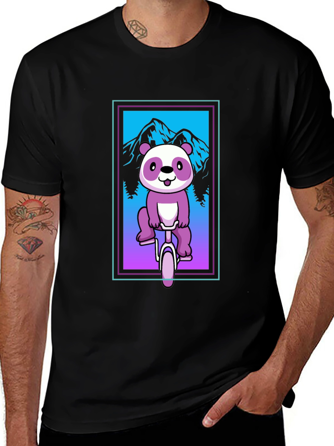 Variant 9 of Panda on Bike T-Shirt - Cartoon Design