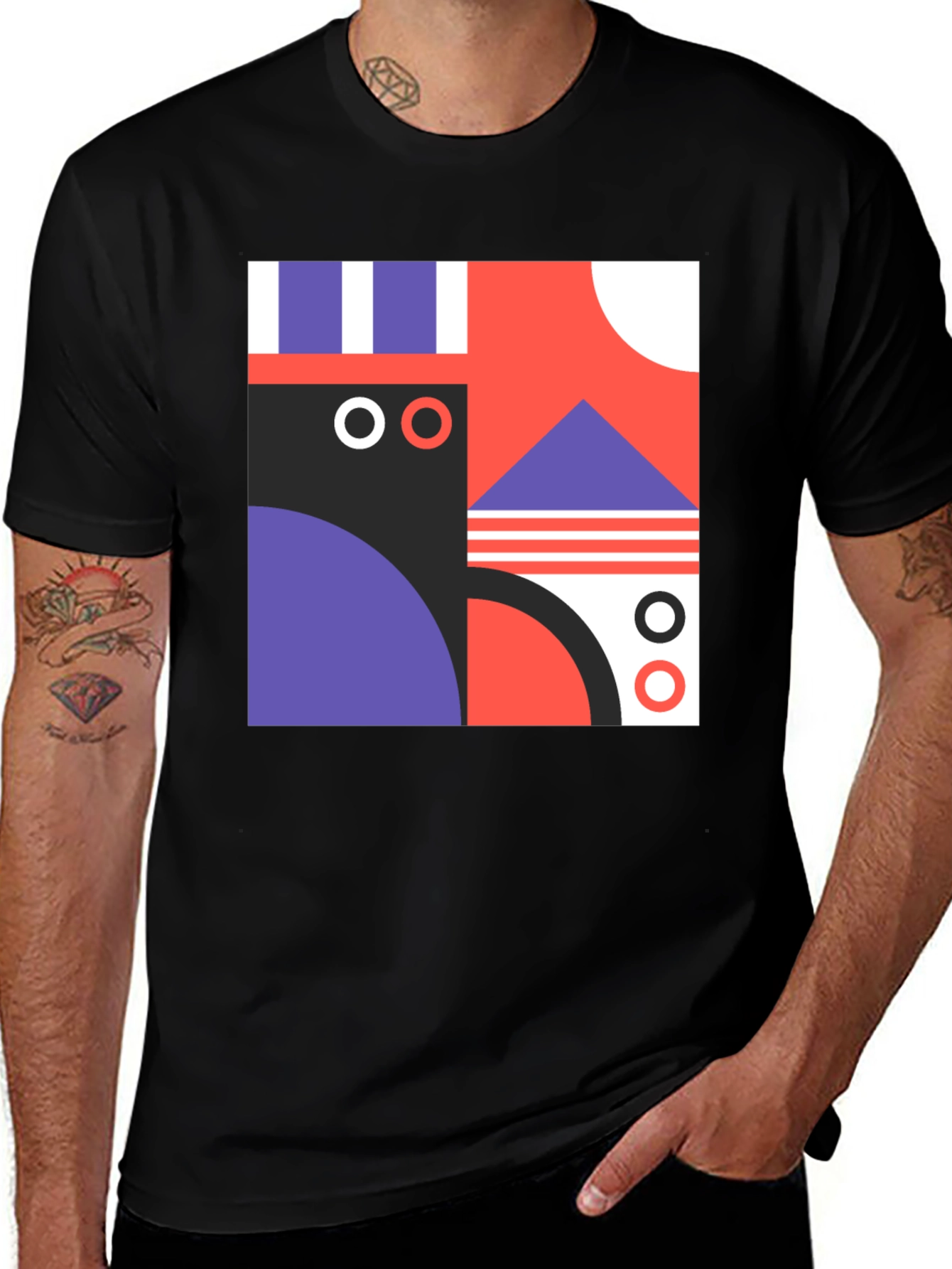 Variant 9 of Abstract Geometric Graphic Print Black T-Shirt