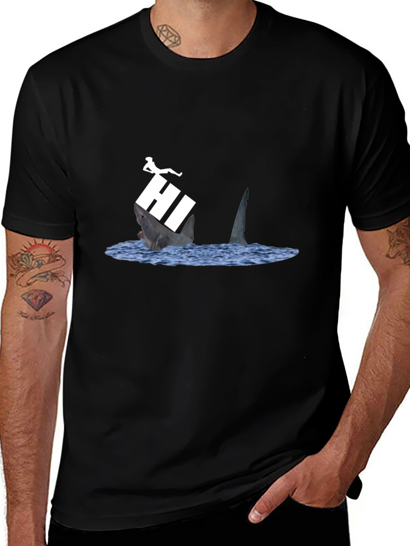 Variant 5 of Shark 'HI' T-Shirt - Funny Graphic Tee