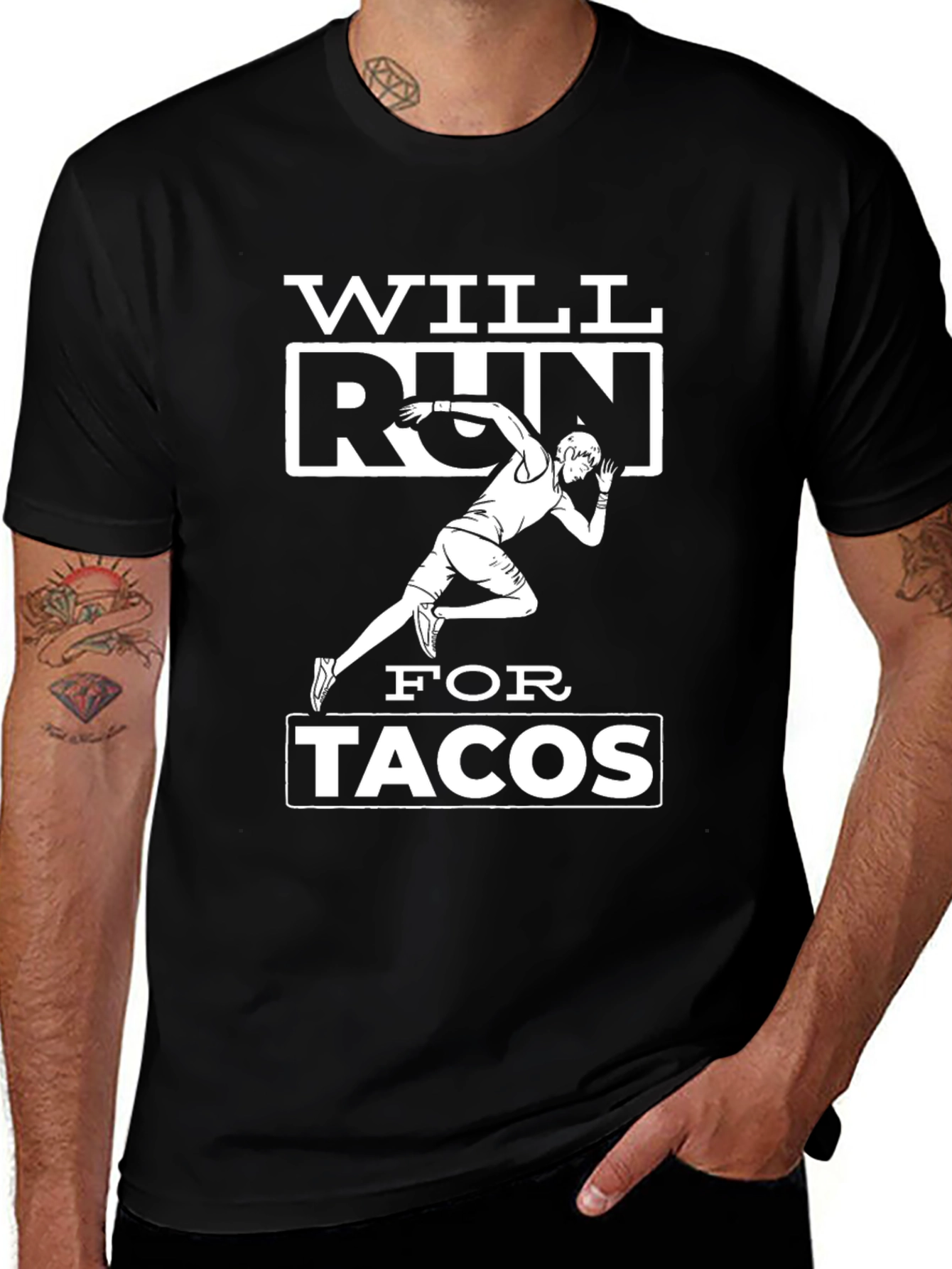 Variant 21 of Will Run for Tacos Black Graphic T-Shirt