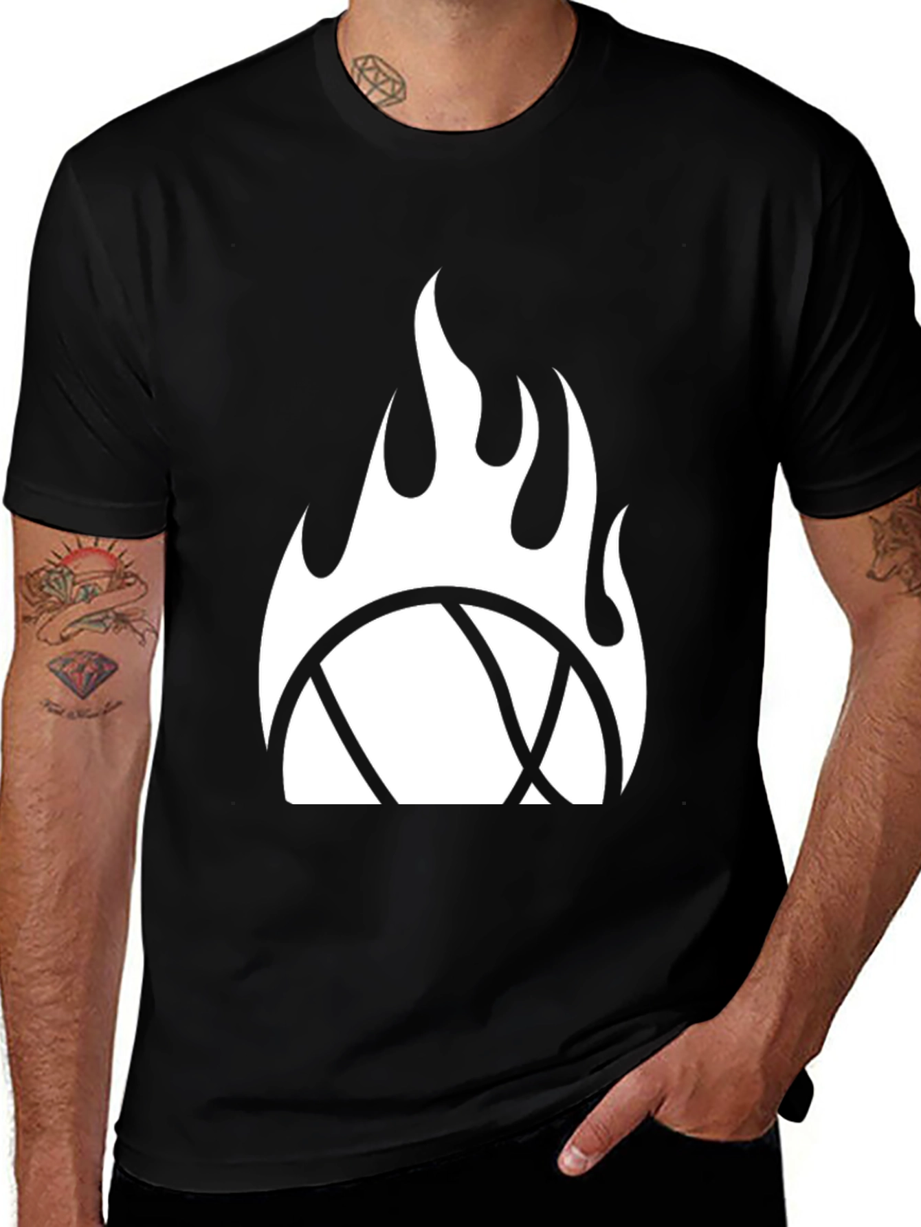 Variant 10 of Flaming Basketball Black Graphic Tee