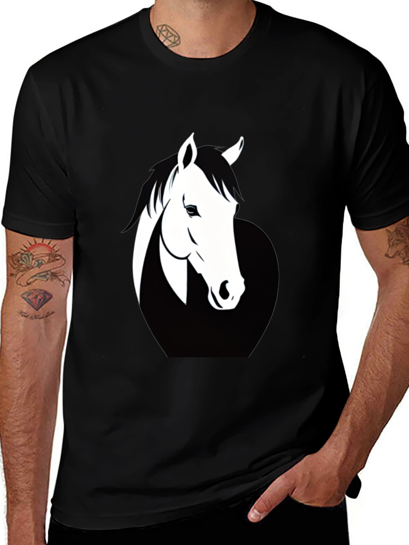 Variant 13 of Men's Black T-Shirt with Horse Graphic
