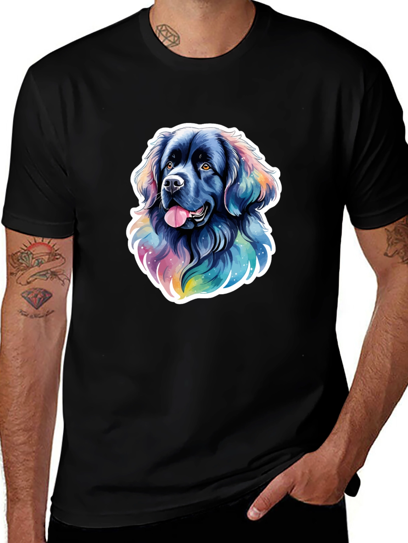 Variant 12 of Dog Lover's Black Tee - Watercolor Style Newfoundland