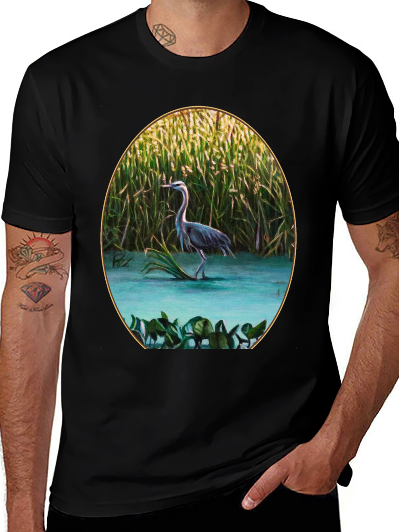 Variant 9 of Heron in Marsh Graphic Tee - Black