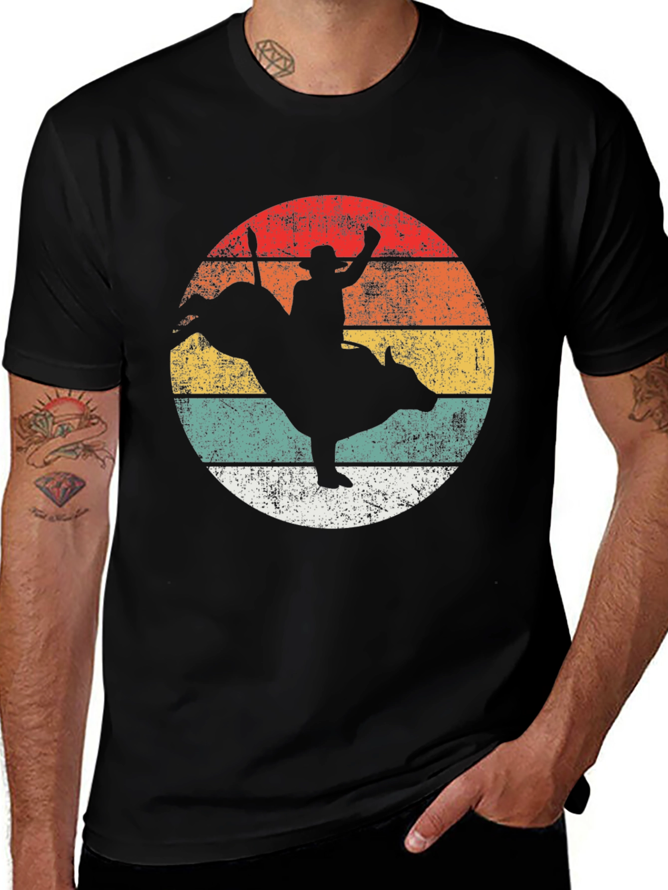 Black Retro Rodeo T-Shirt - Western Bull Riding Tee main image