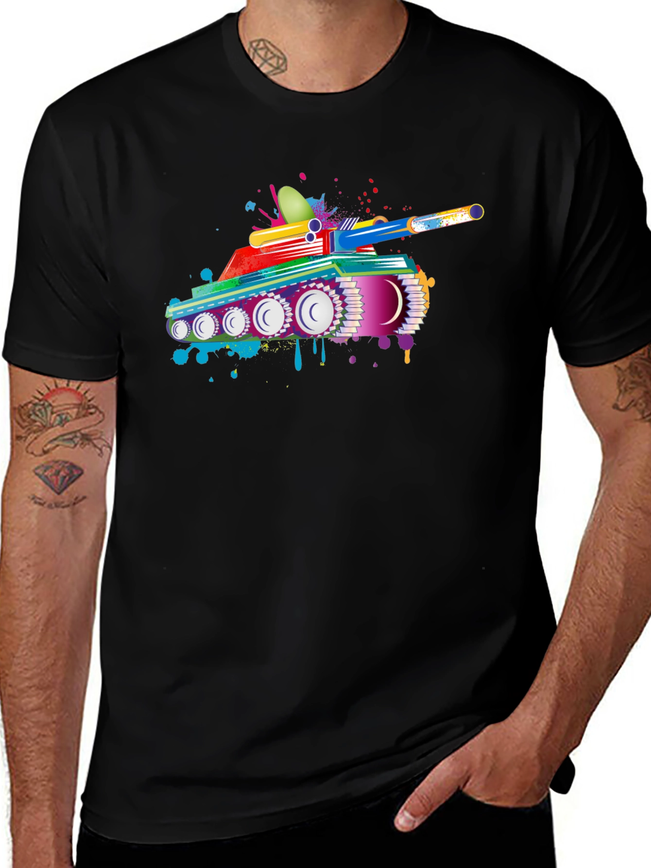 Variant 13 of Colorful Tank Graphic Black T-Shirt