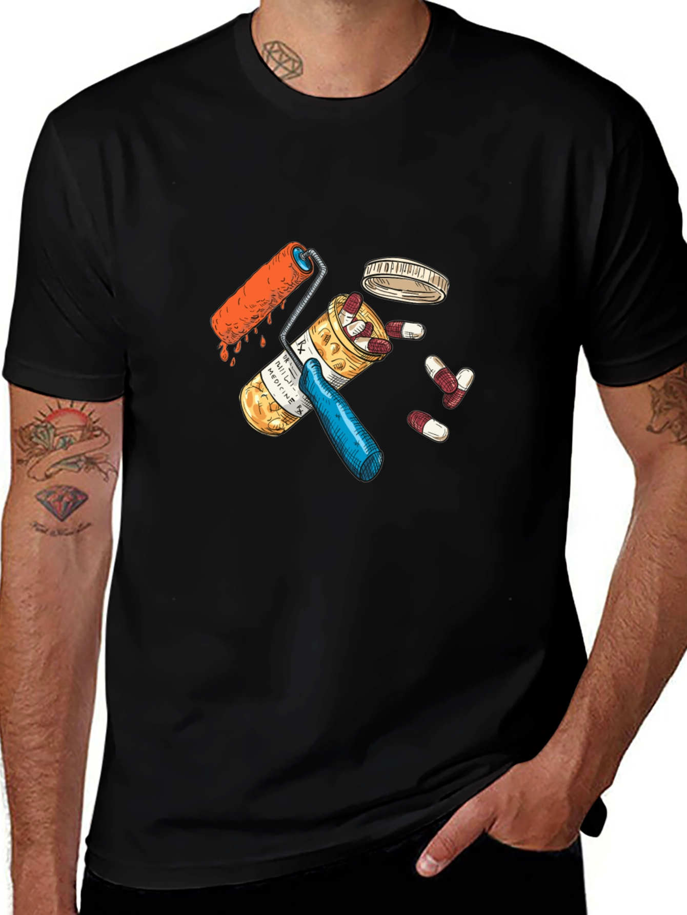 Pills and Roller Graphic Black T-Shirt