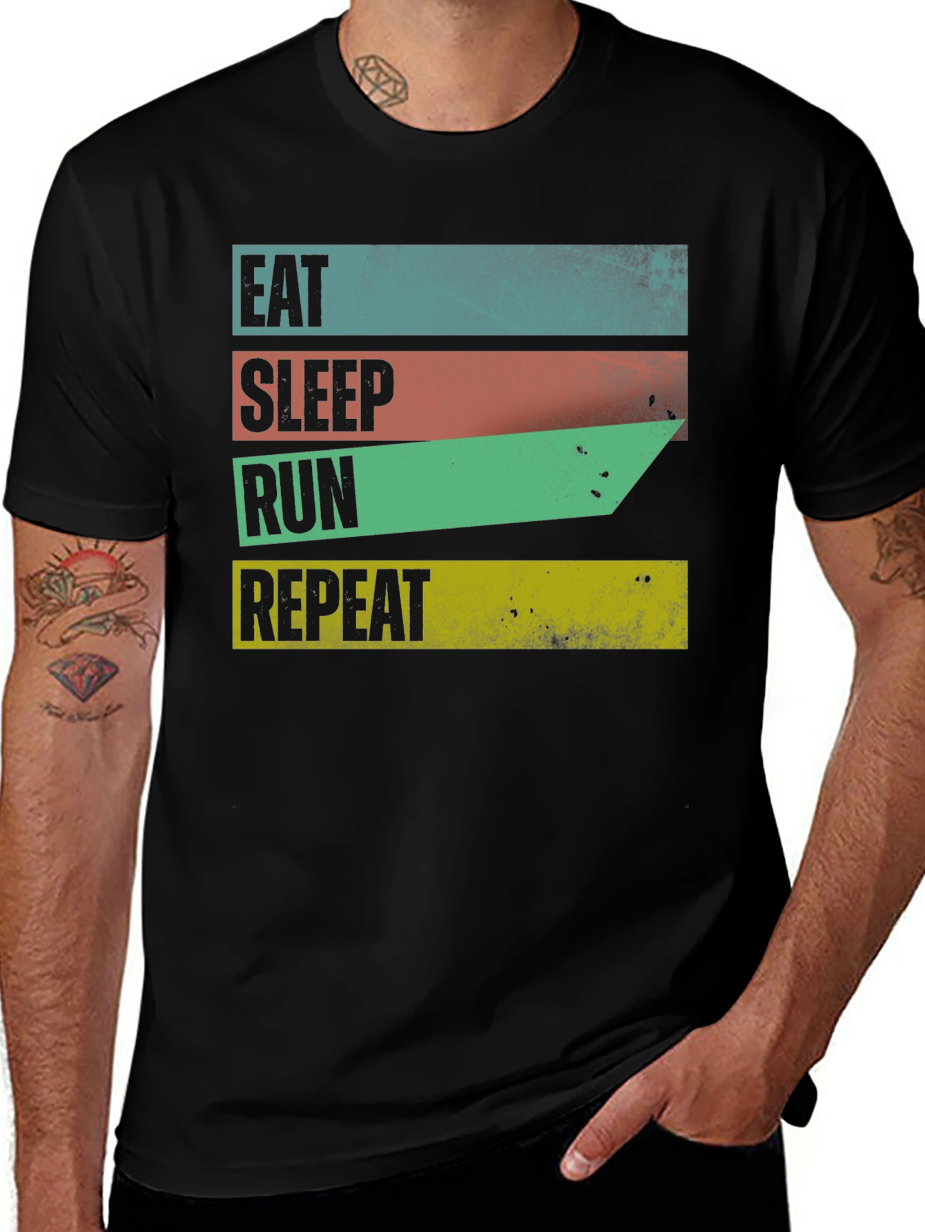 Variant 21 of Eat Sleep Run Repeat Graphic Tee - Men's Black T-Shirt