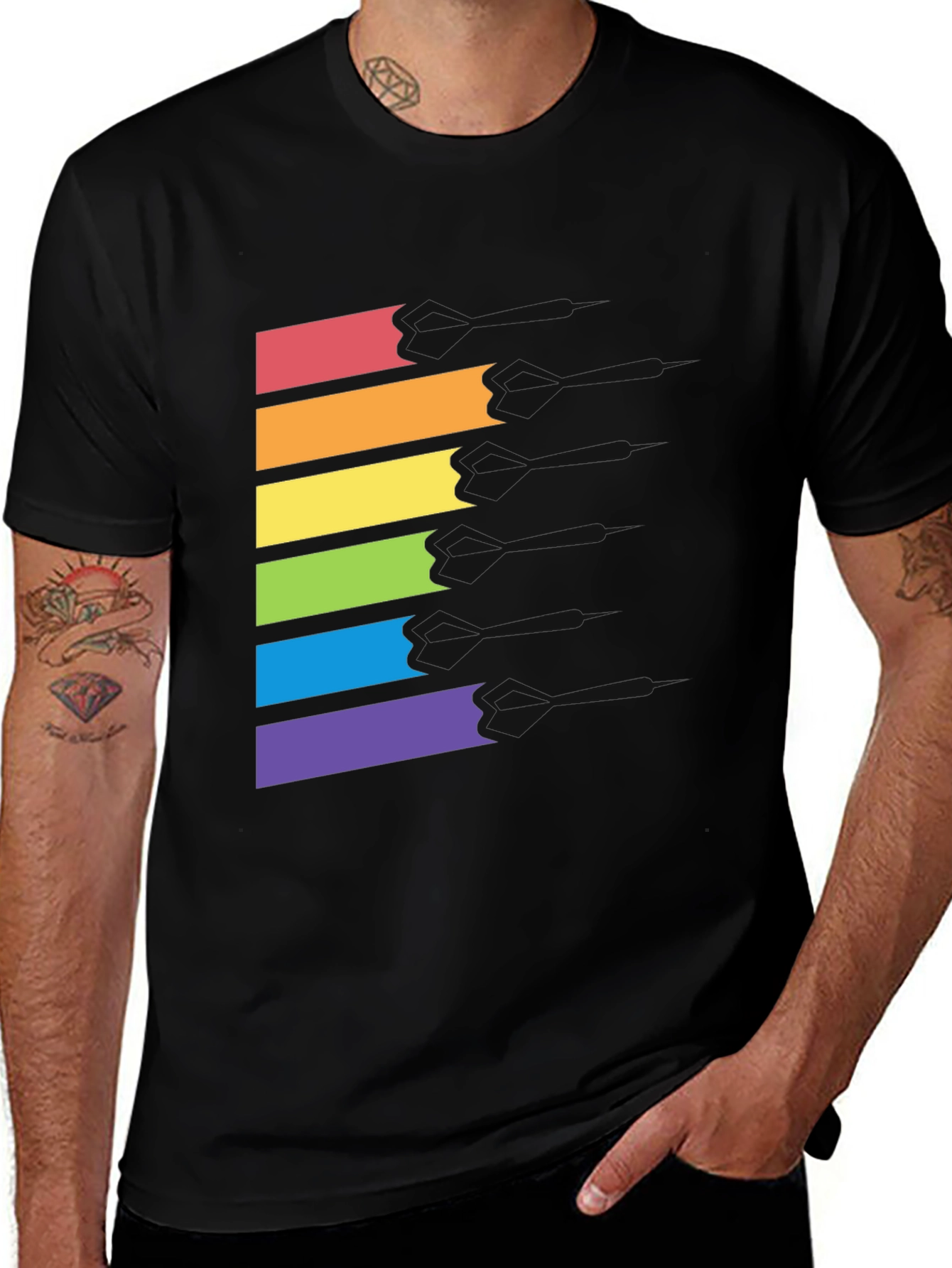 Variant 14 of Rainbow Stripe Graphic Black T-Shirt