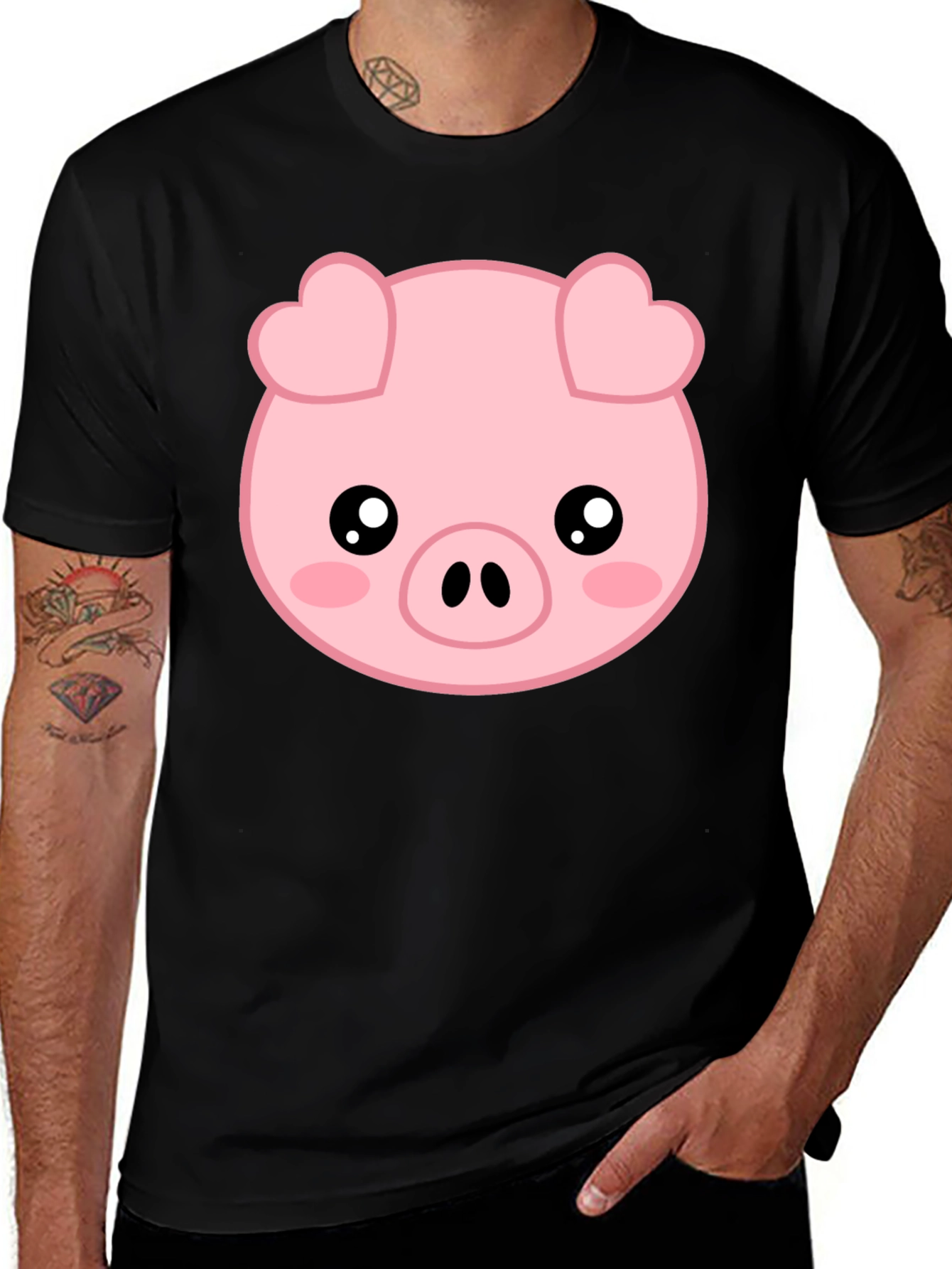 Variant 5 of Cute Pig Graphic Tee - Black