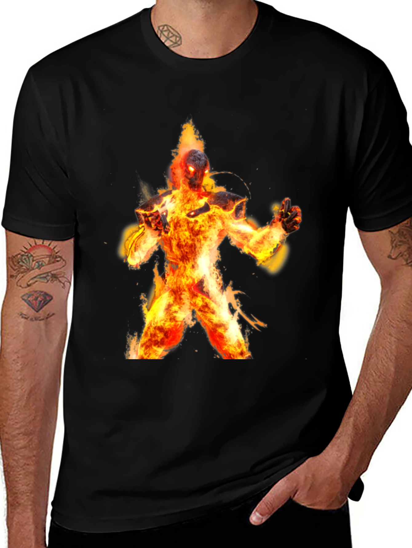 Variant 6 of Flaming Fire Elemental Graphic Tee - Black Cotton Blend
