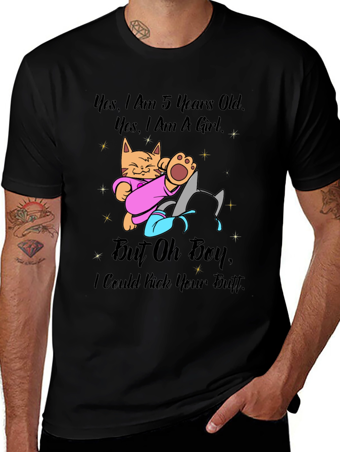 Variant 6 of Funny 5-Year-Old Girl Cat Kicking Butt Graphic Tee
