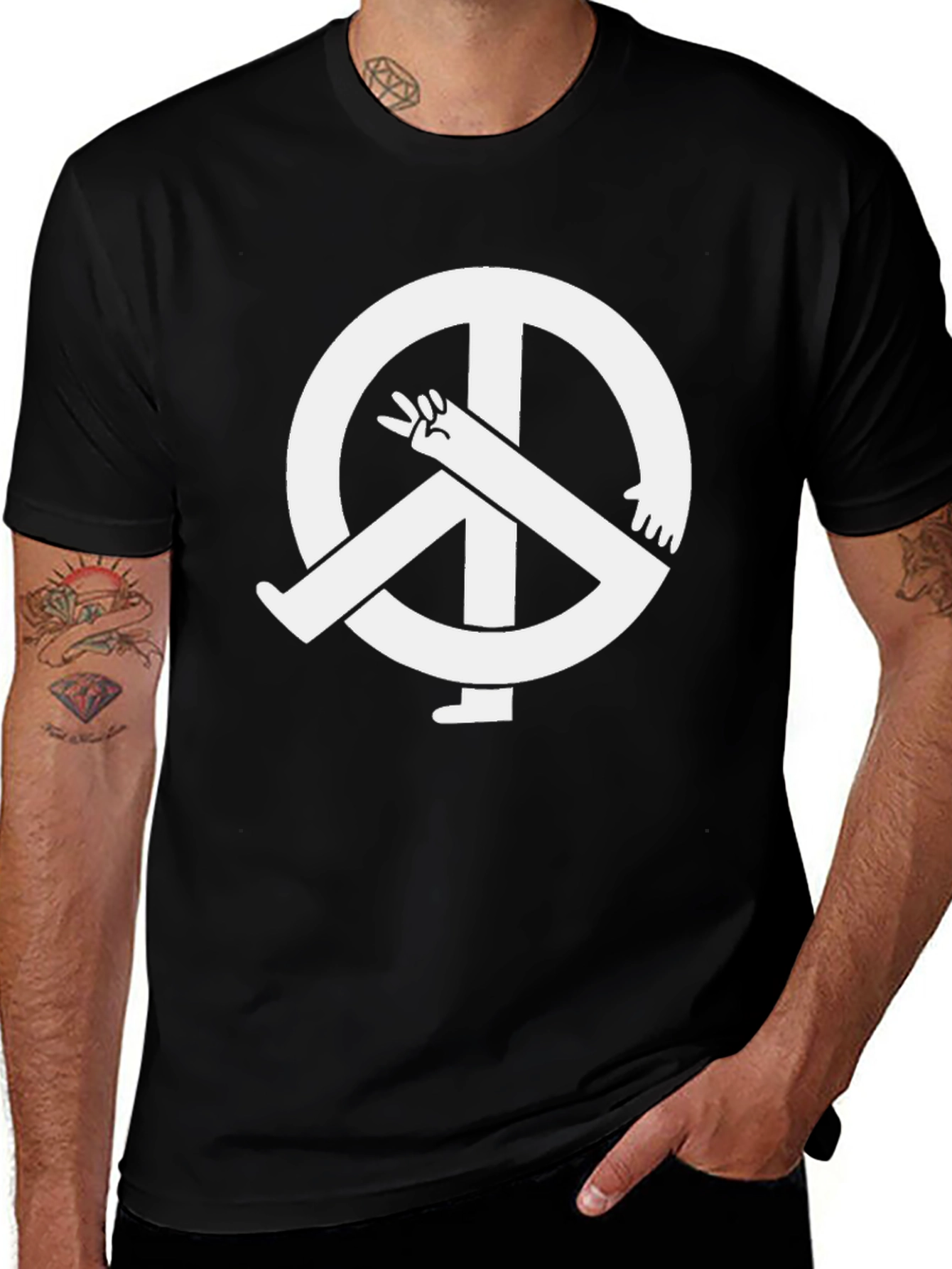 Variant 28 of Peace Sign Graphic Tee - Black Cotton Comfort