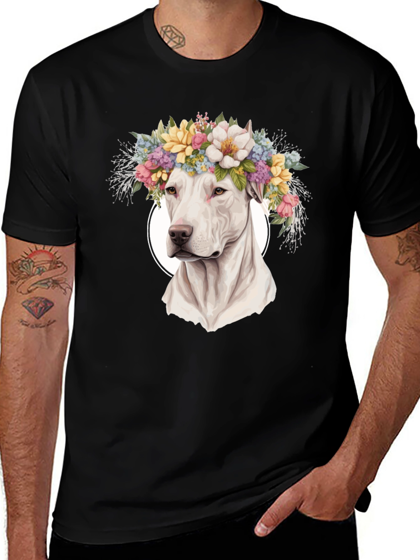 Variant 21 of Dog with Flower Crown T-Shirt - Stylish Animal Tee