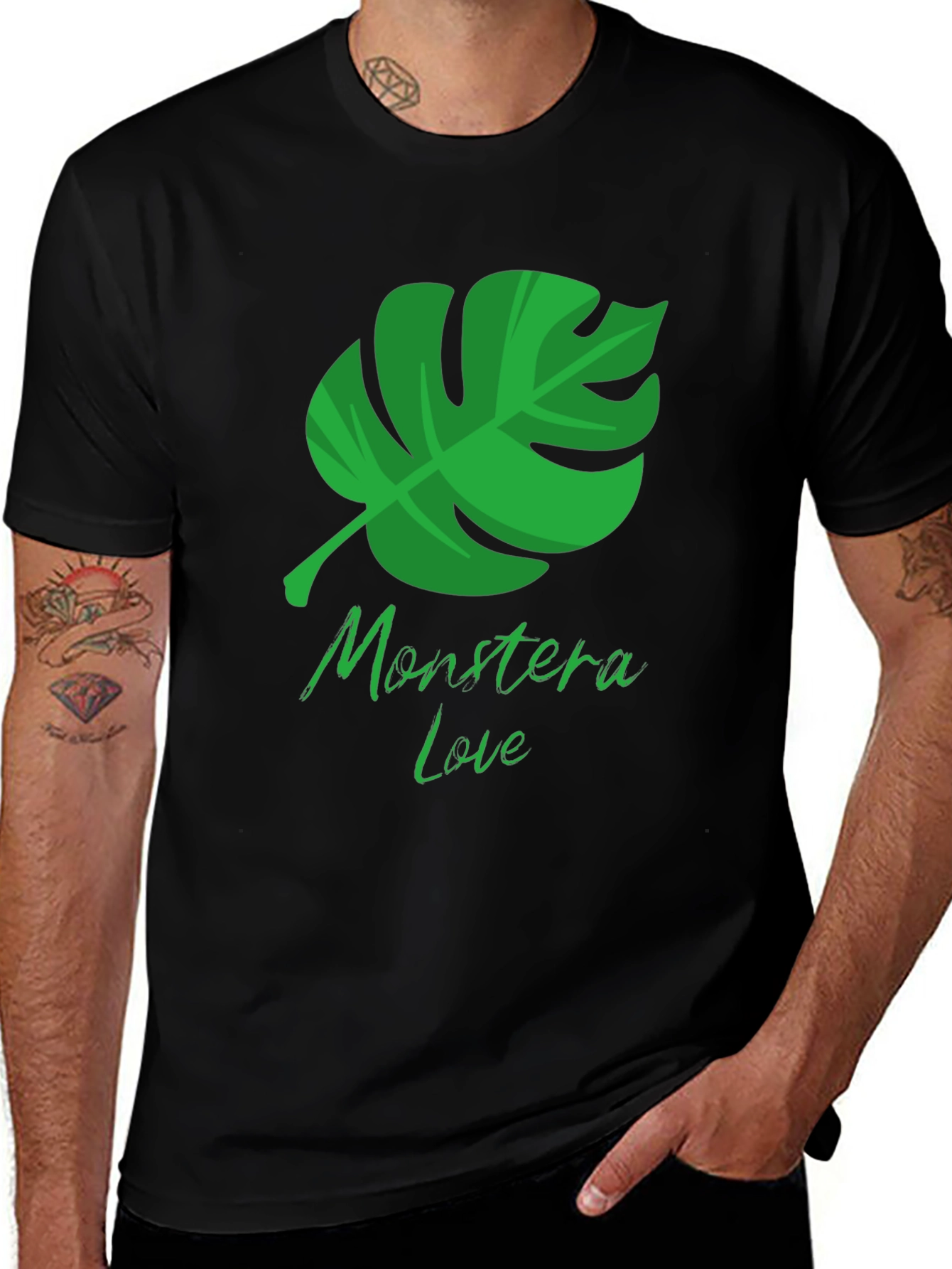 Variant 10 of Monstera Love Black T-Shirt - Tropical Plant Design