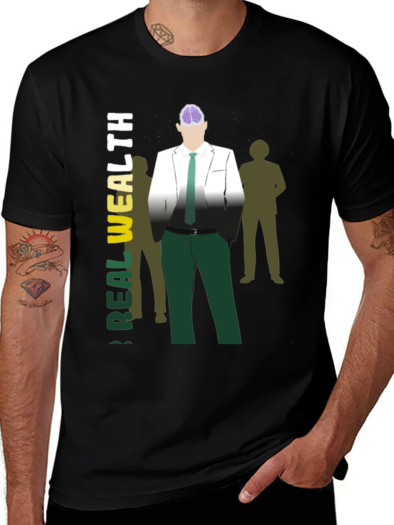 Variant 29 of Brain Power T-Shirt: "Real Wealth" Design, Unique Tee