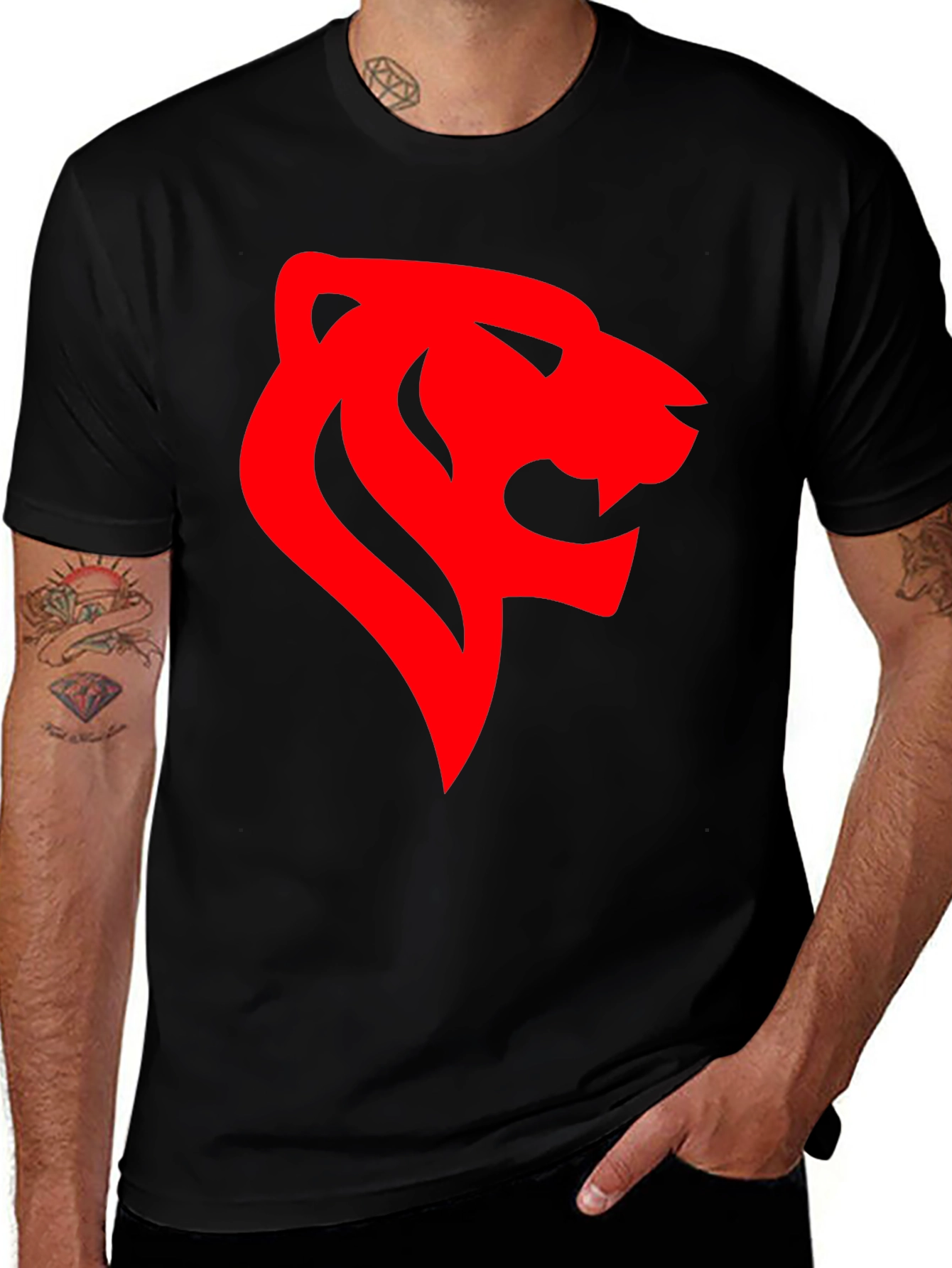 Variant 24 of Bold Lion Head Graphic Tee - Black