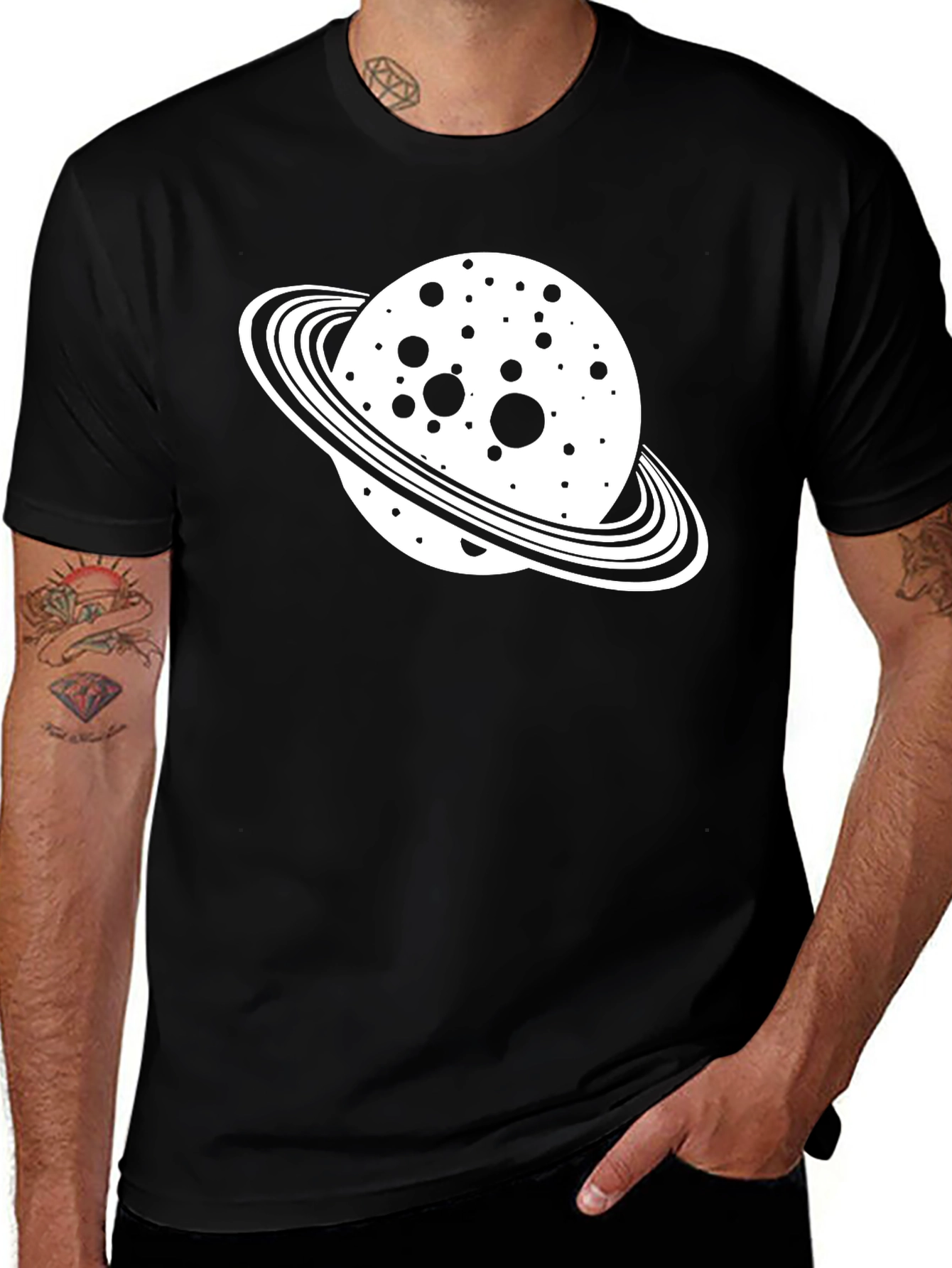 Variant 20 of Planet Saturn Graphic Tee - Black Cotton Blend T-Shirt
