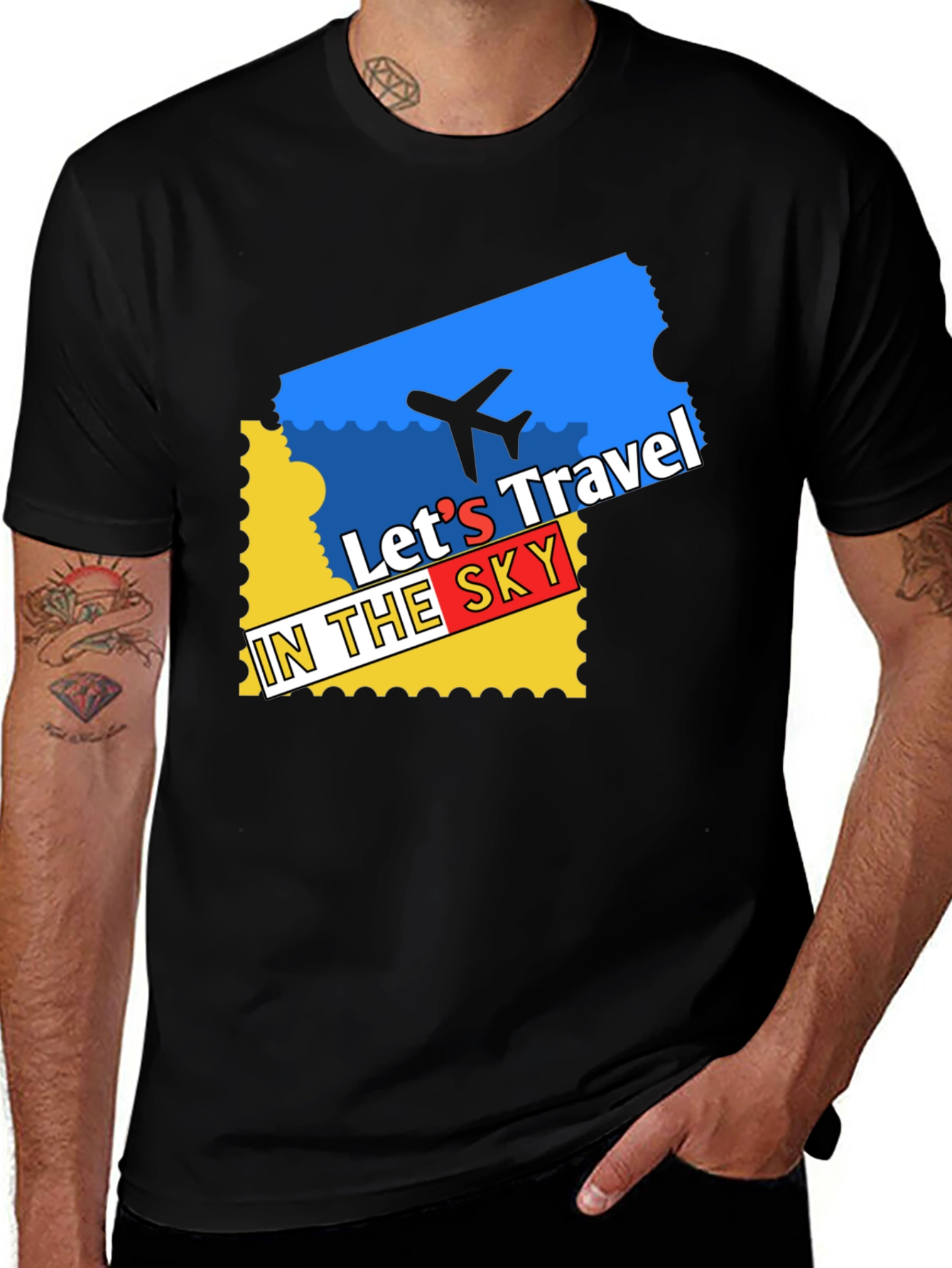 Variant 21 of Let's Travel in the Sky Black Graphic Tee