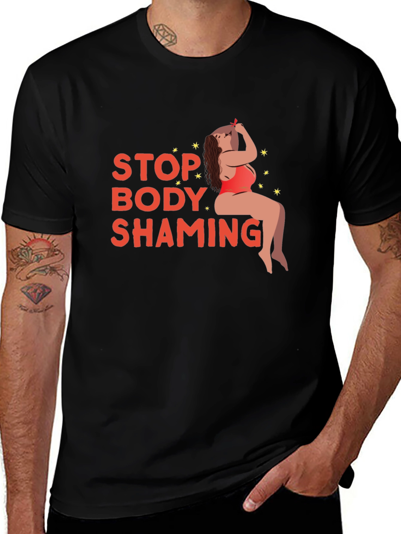 Black Stop Body Shaming Graphic Tee - Black main image