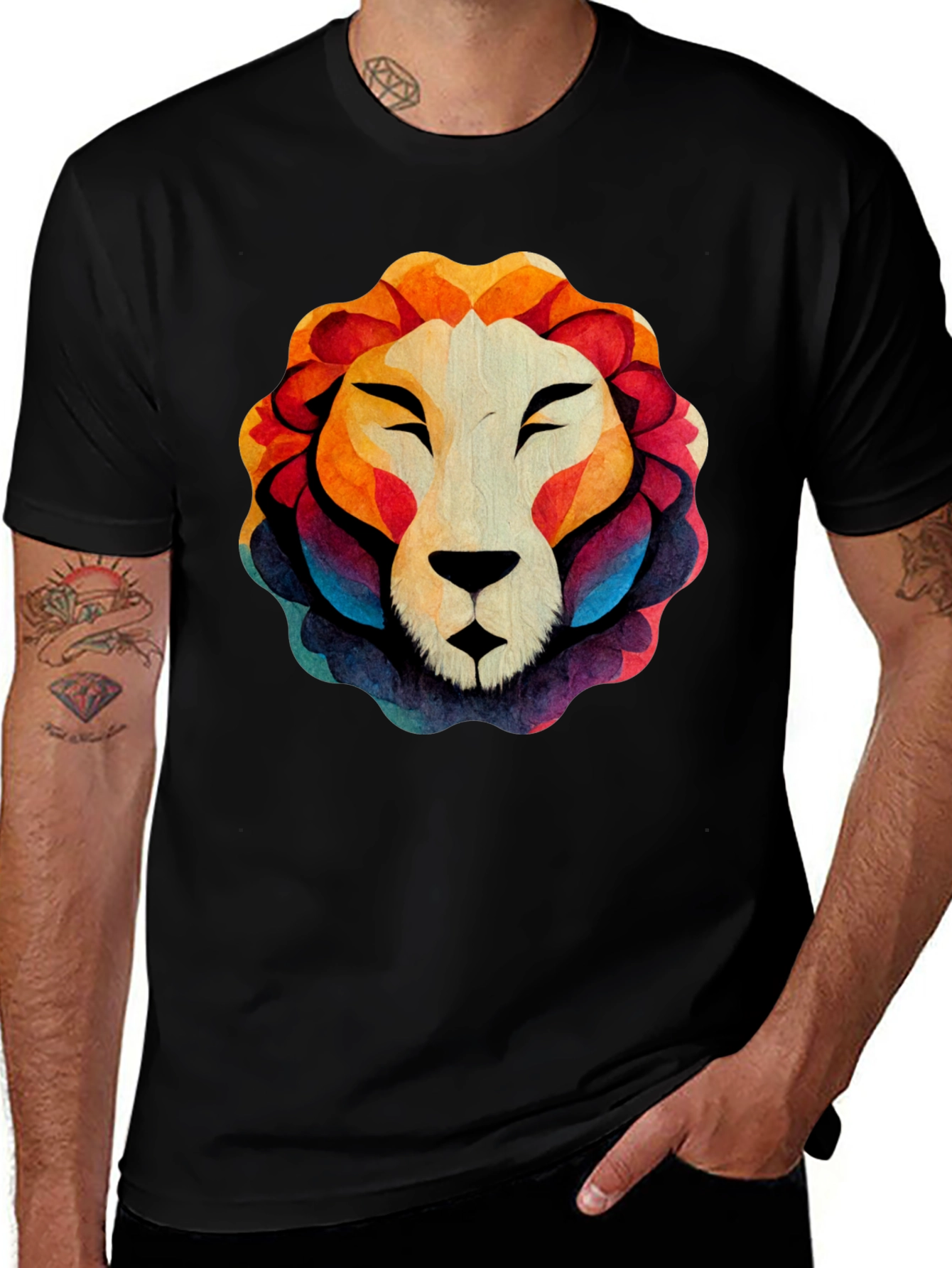 Variant 4 of Lion Graphic Print Men's Black T-Shirt