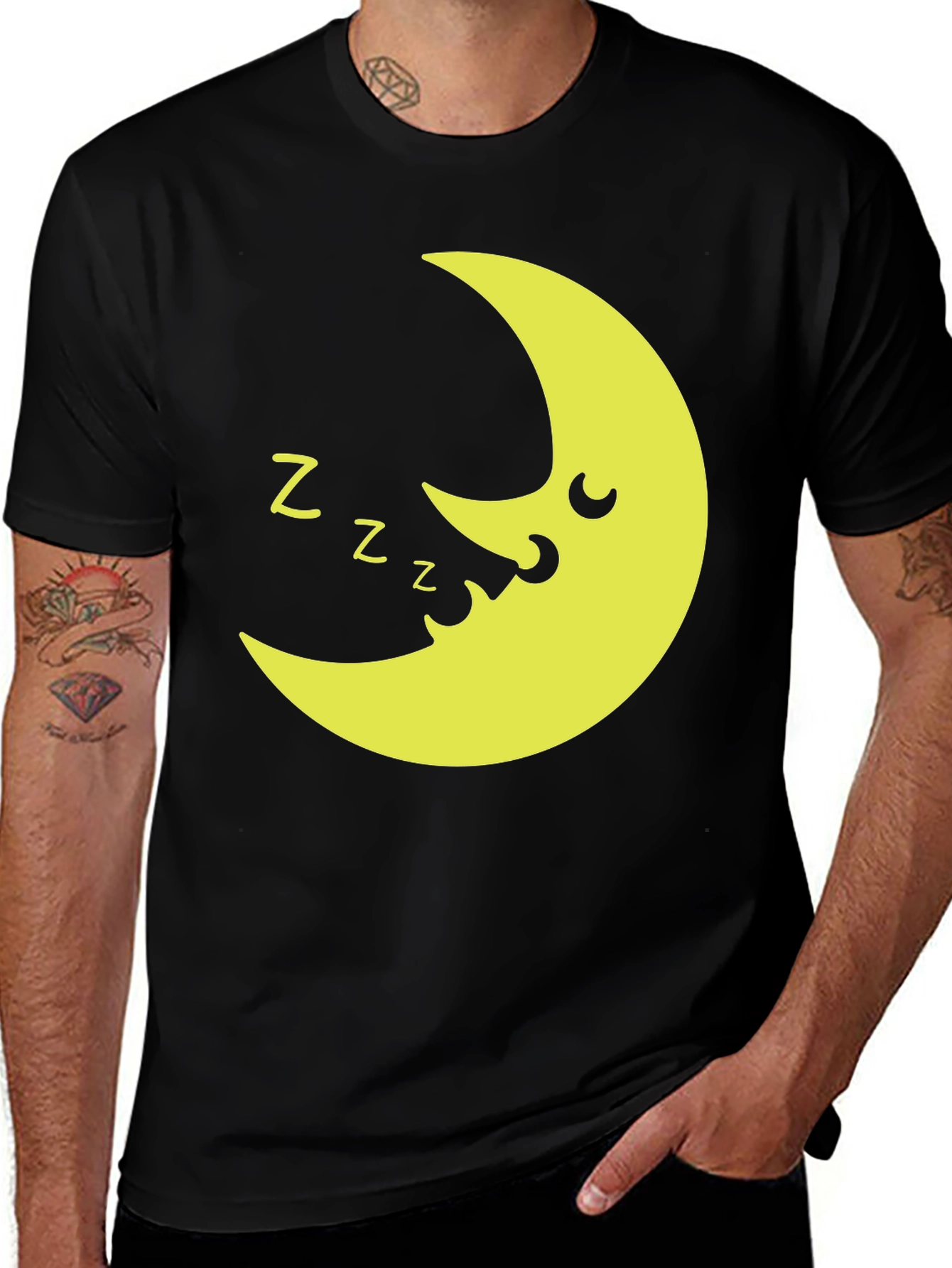 Variant 7 of Sleepy Moon Graphic T-Shirt - Black Cotton Tee