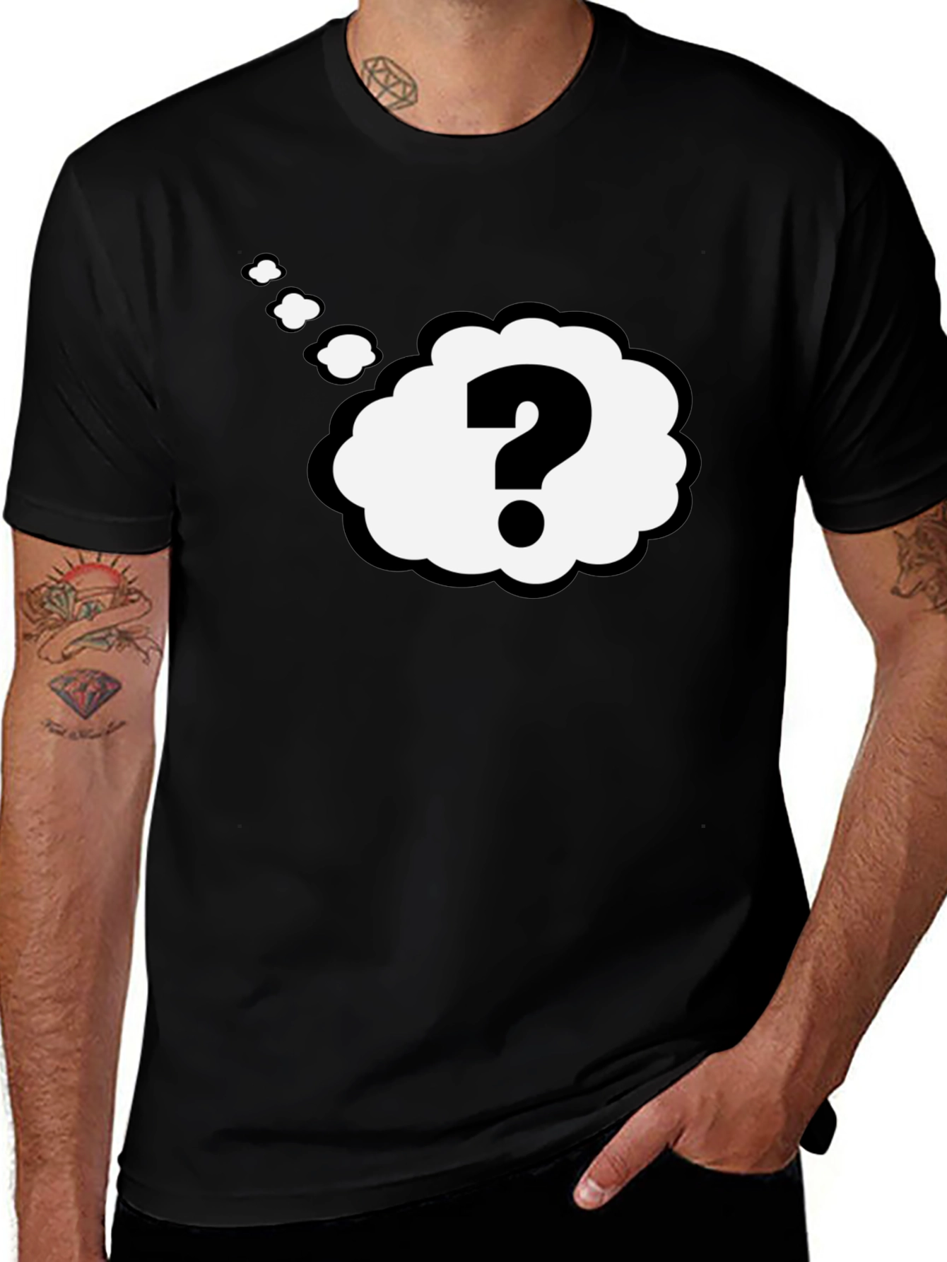 Question Mark Think Bubble Black T-Shirt
