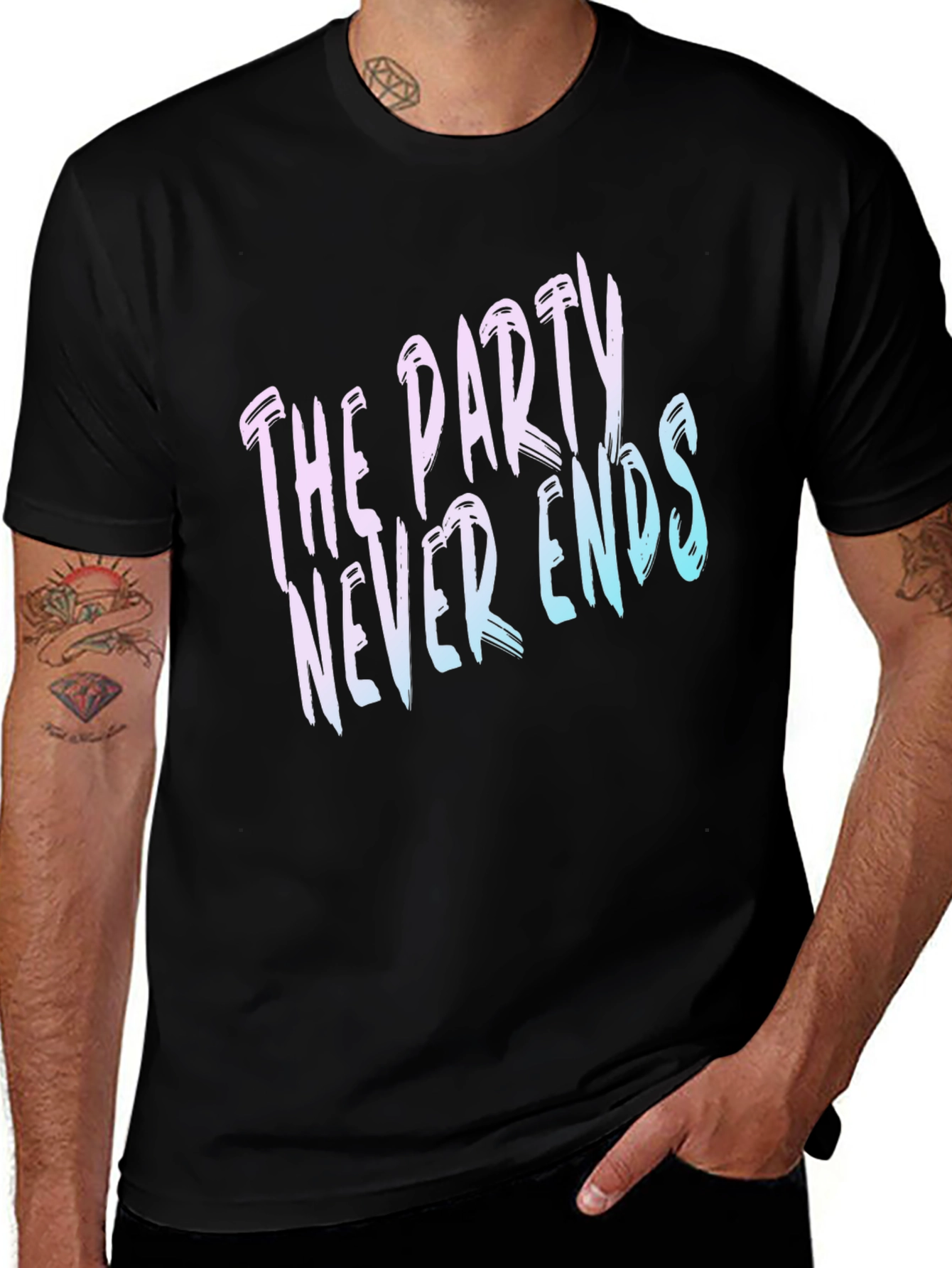 Variant 10 of The Party Never Ends Graphic Tee - Black Cotton T-Shirt