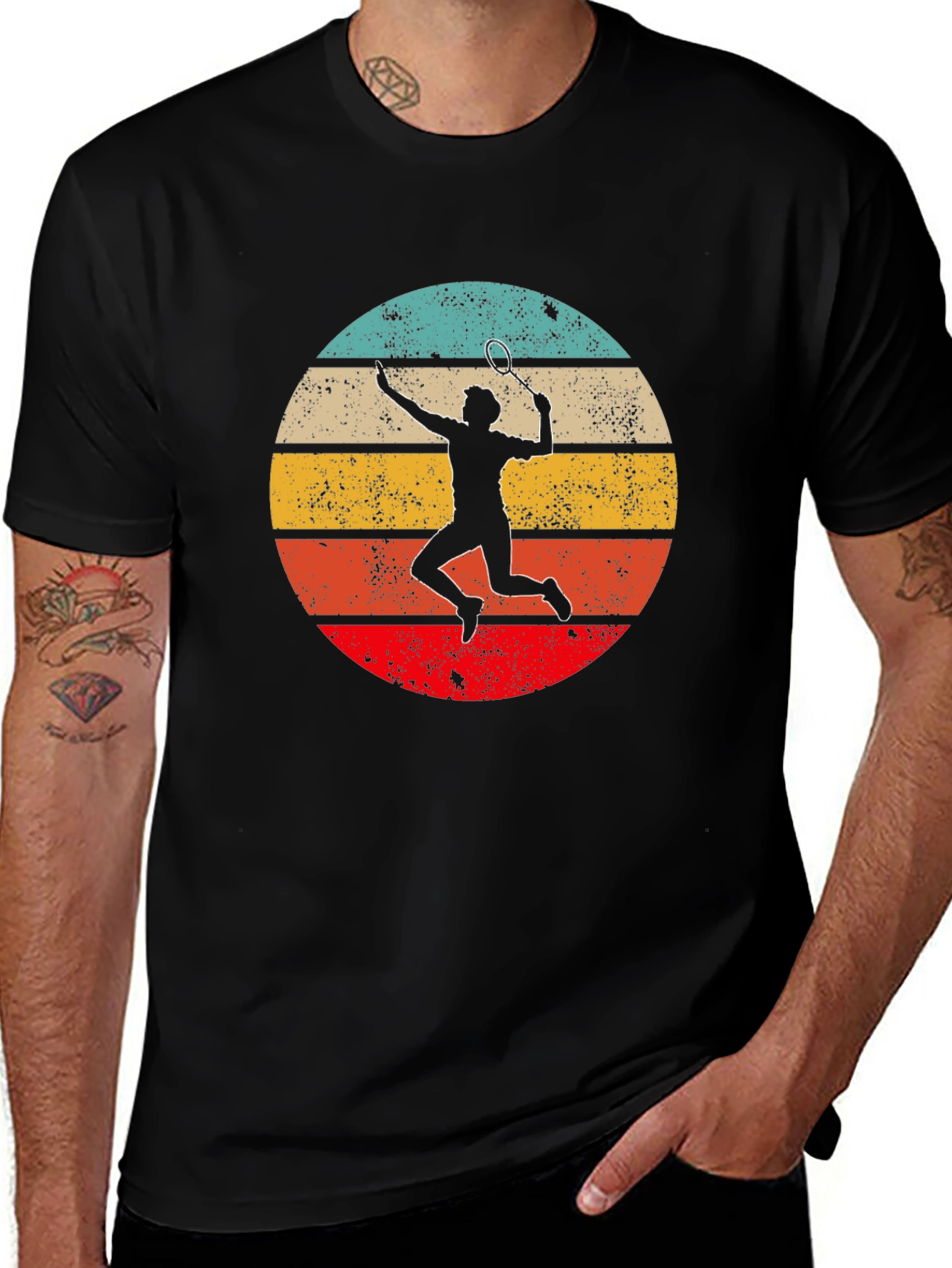 Variant 17 of Retro Badminton Player Graphic Tee - Vintage Style Shirt