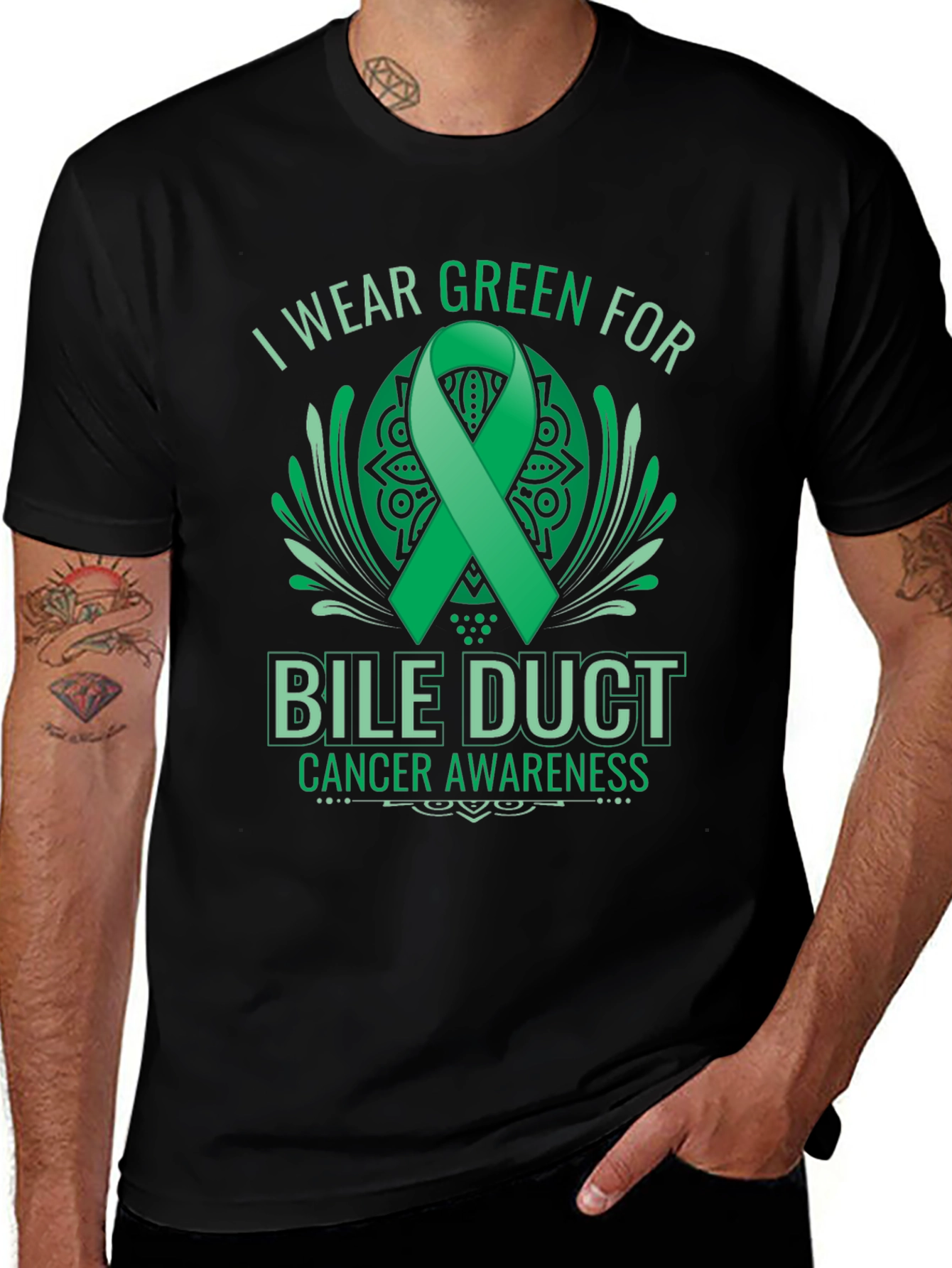 Bile Duct Cancer Awareness T-Shirt - I Wear Green For Support