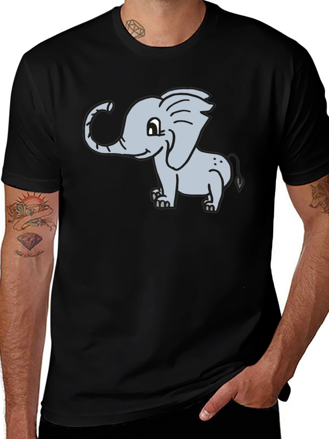 Variant 30 of Cute Elephant Graphic Black T-Shirt