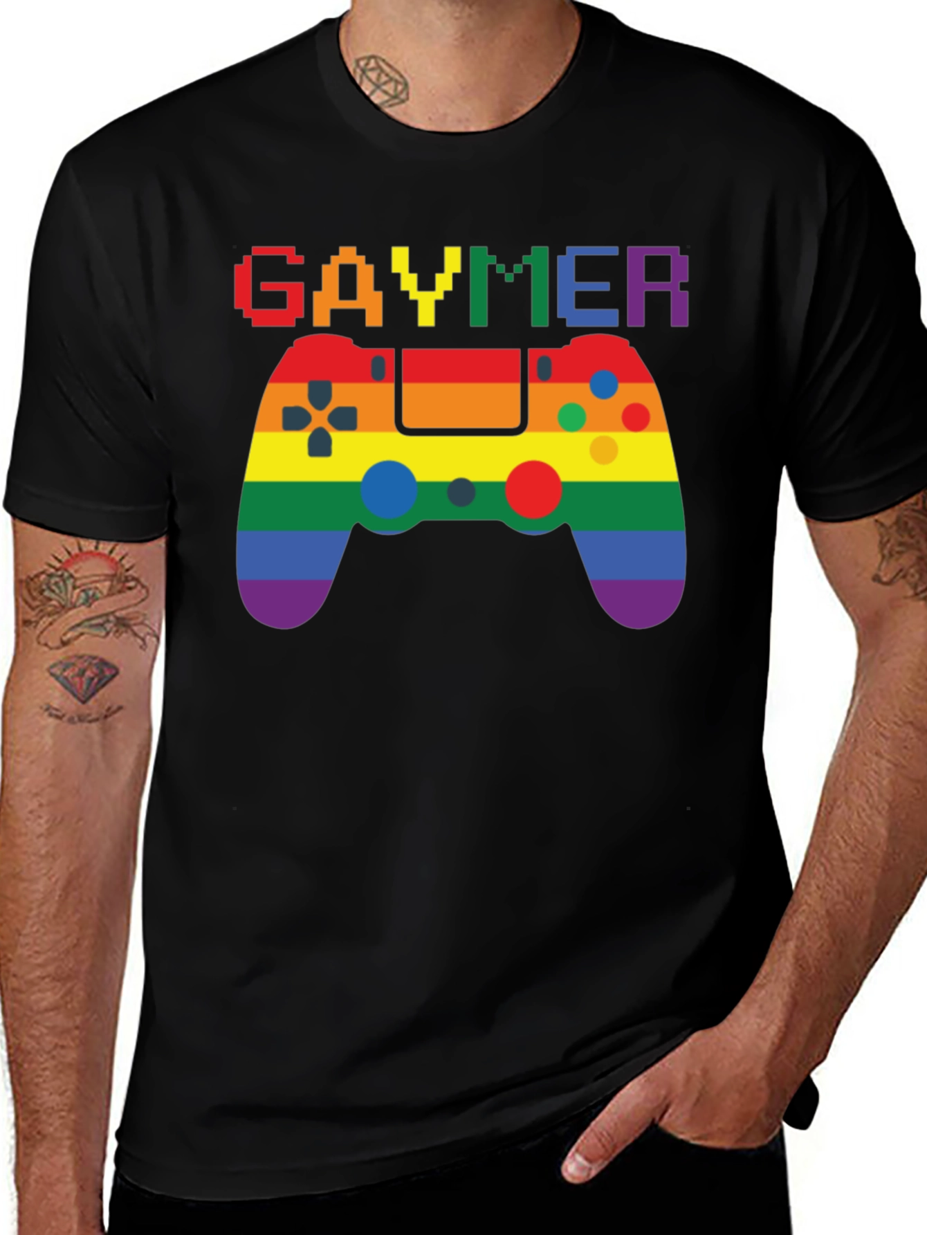 Gaymer Pride Graphic Tee - Rainbow Gamer Design