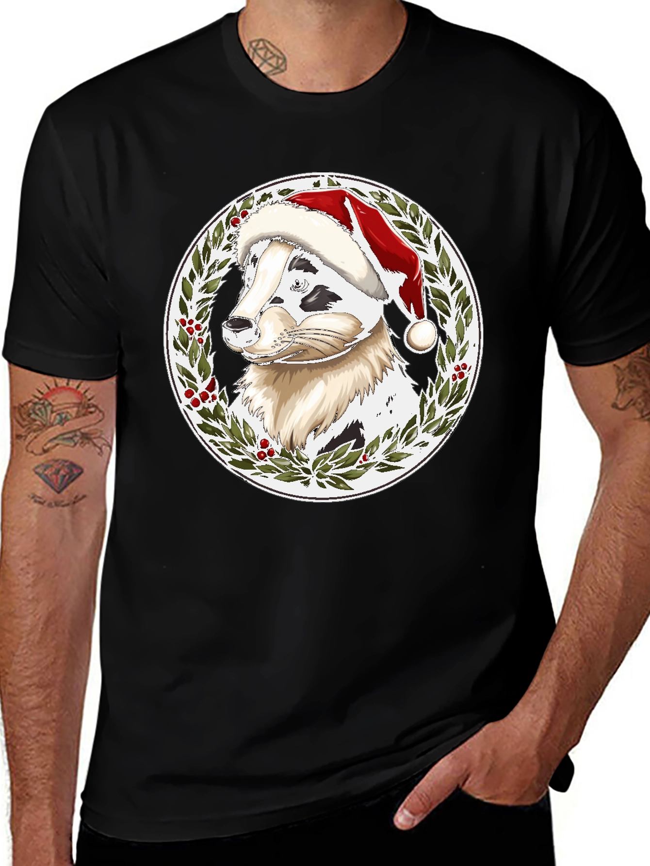 Variant 23 of Festive Dog Santa Hat T-Shirt