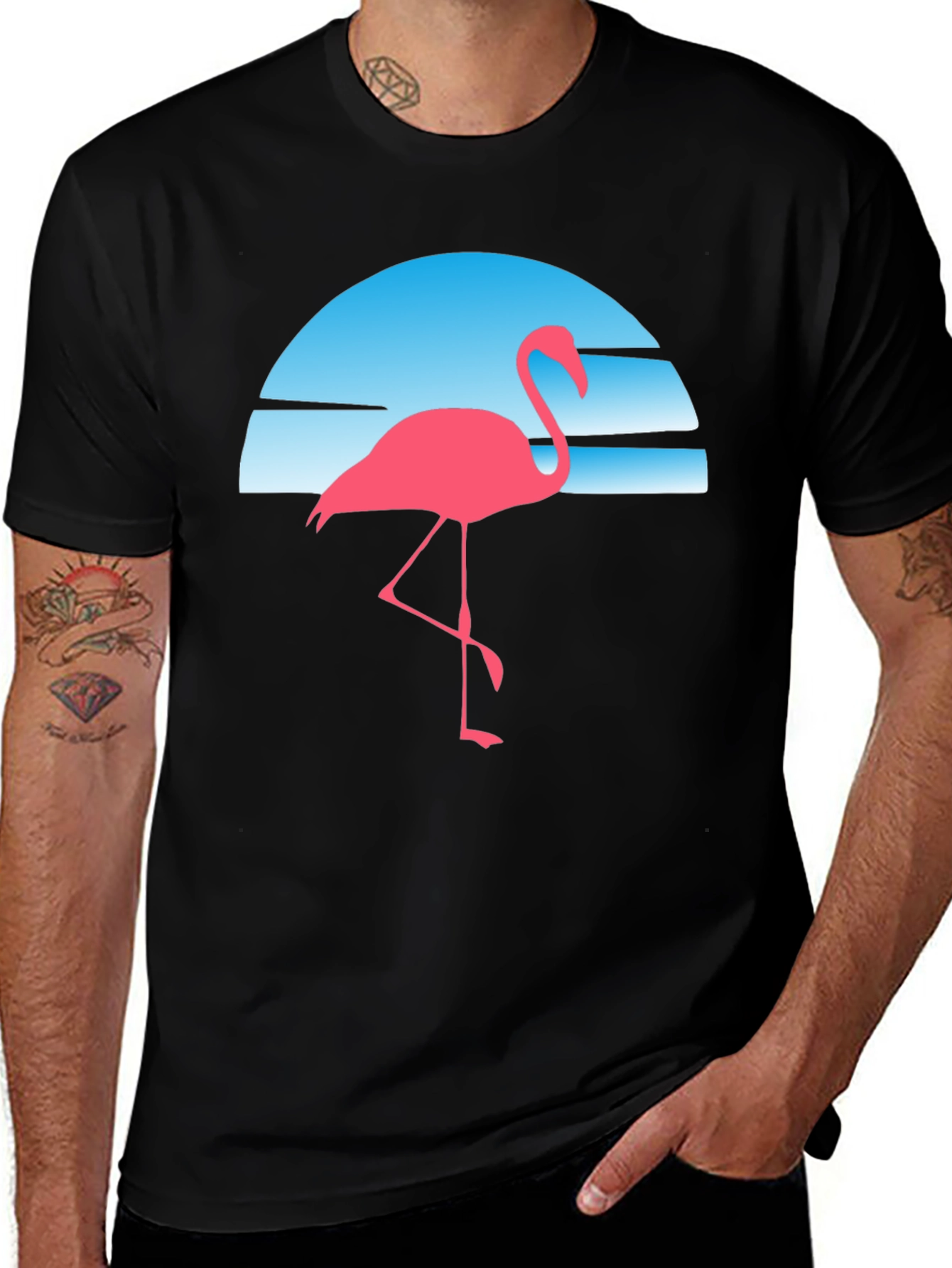 Variant 24 of Retro Flamingo Graphic Tee - Black Crew Neck