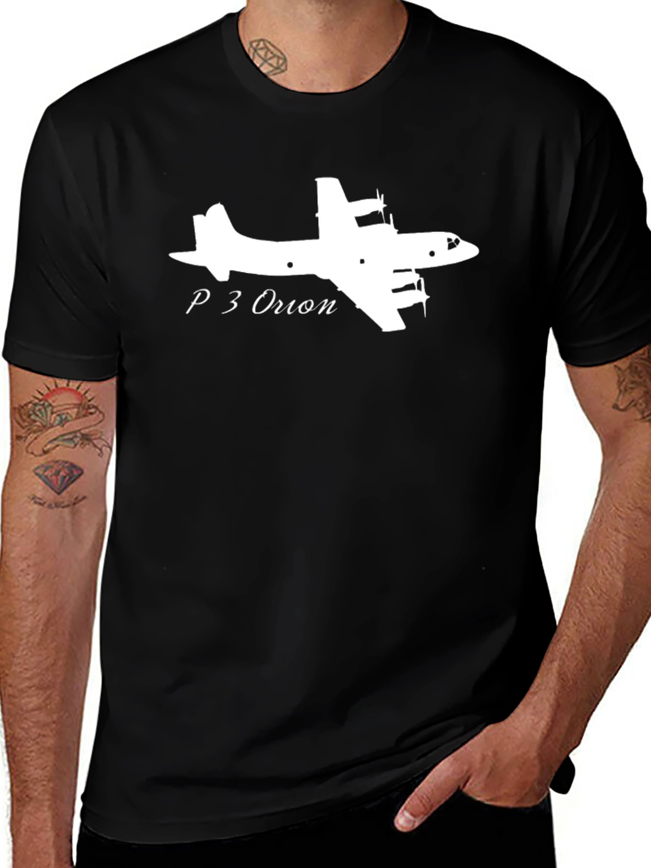P-3 Orion Airplane Silhouette Black T-Shirt