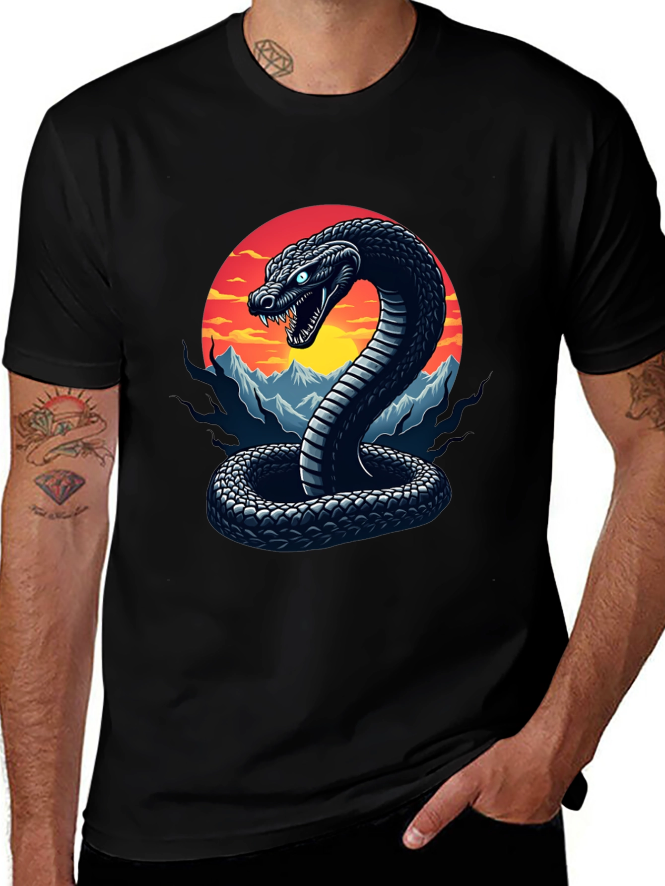 Variant 26 of Men's Snake Graphic Tee - Cobra Design